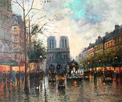 Vintage Antoine Blanchard (French 1910 - 1988); Notre-Dame de Paris; oil on canvas;