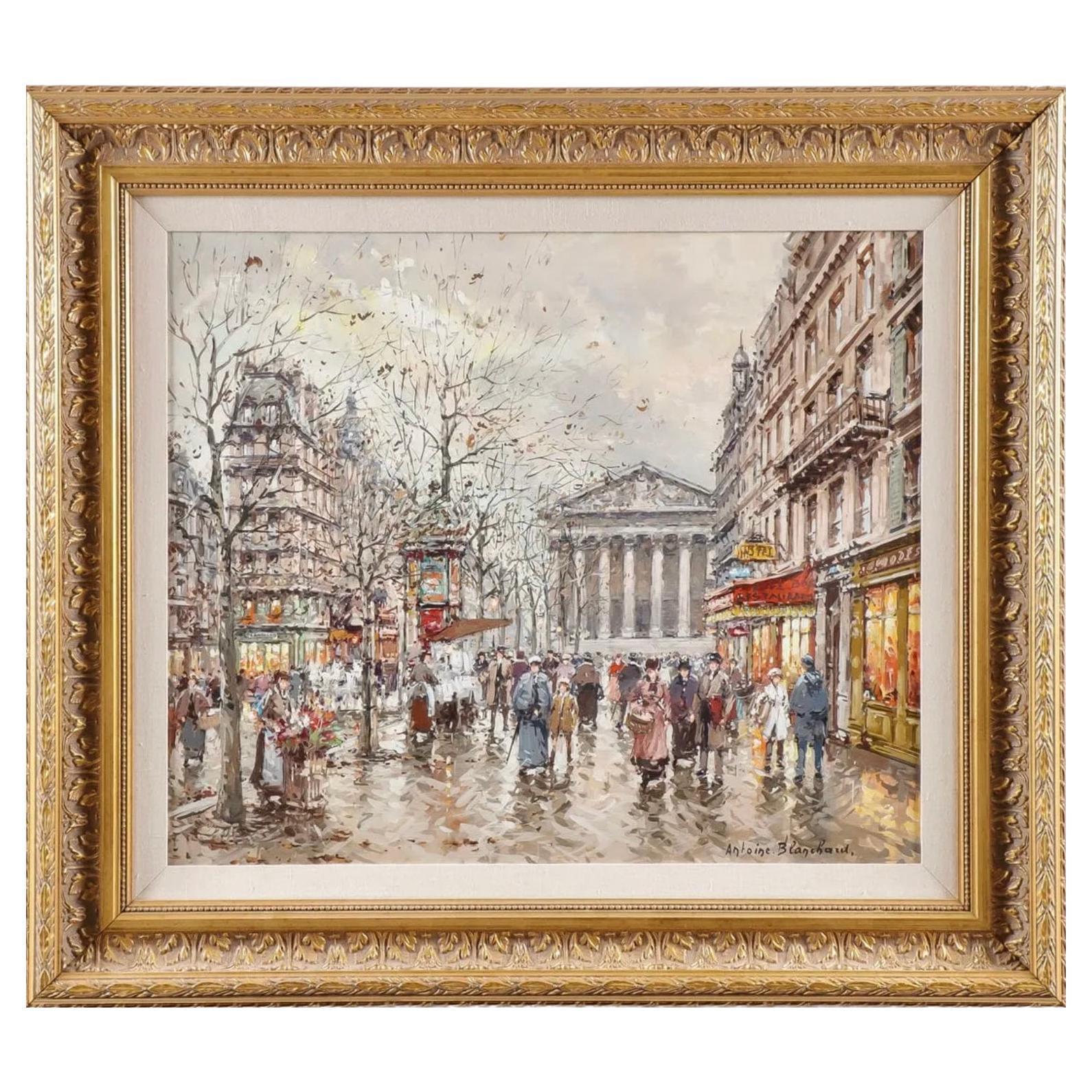 ANTOINE BLANCHARD (French 1910 - 1988)
La Rue Tronchet et la Madeleine 
Oil on canvas 
Circa 1980
Signed lower right and signed and titled on verso 
18 x 21.5 inches (47 x 54.5cm) 

A COA (Certificate of Authenticity) by REHs Galleries will