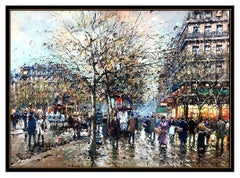 Antoine Blanchard Original Oil Painting On Canvas Paris Cityscape Signed Artwork