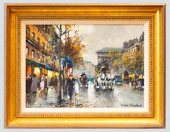 Antoine Blanchard Paris Boulevard Street Scene Painting with Horse Carriage