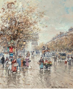 Antonie Blanchard "Arc De Triomphe" 18x15 Inches, o/c French Paris Street Scene