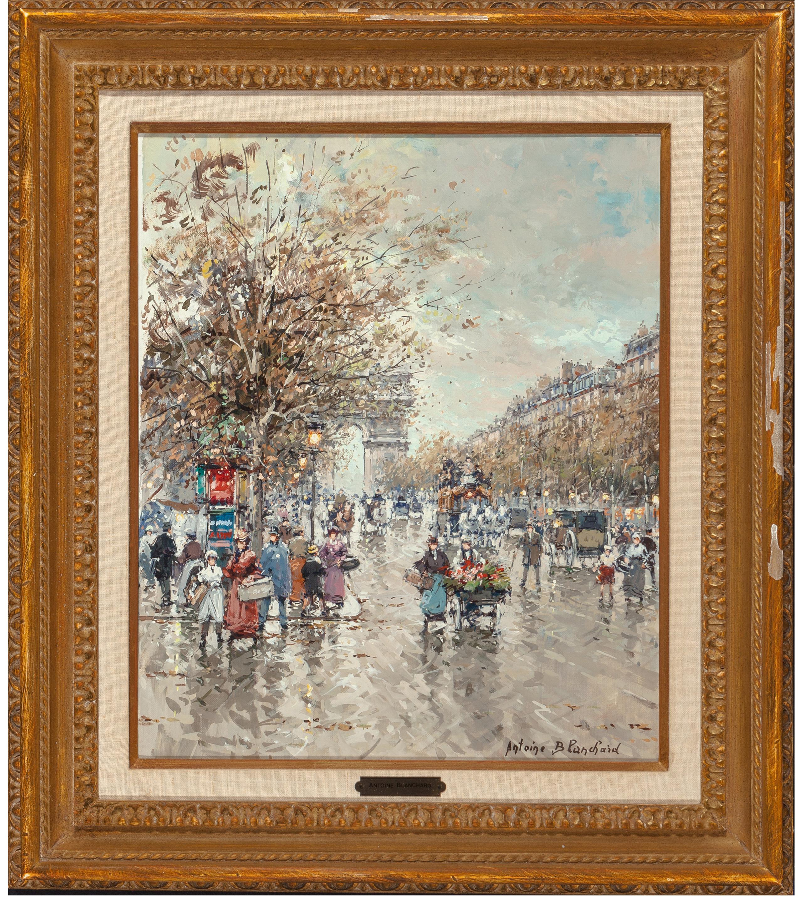 Antonie Blanchard "Arc De Triomphe" 18x15 Inches, o/c French Paris Street Scene - Painting by Antoine Blanchard