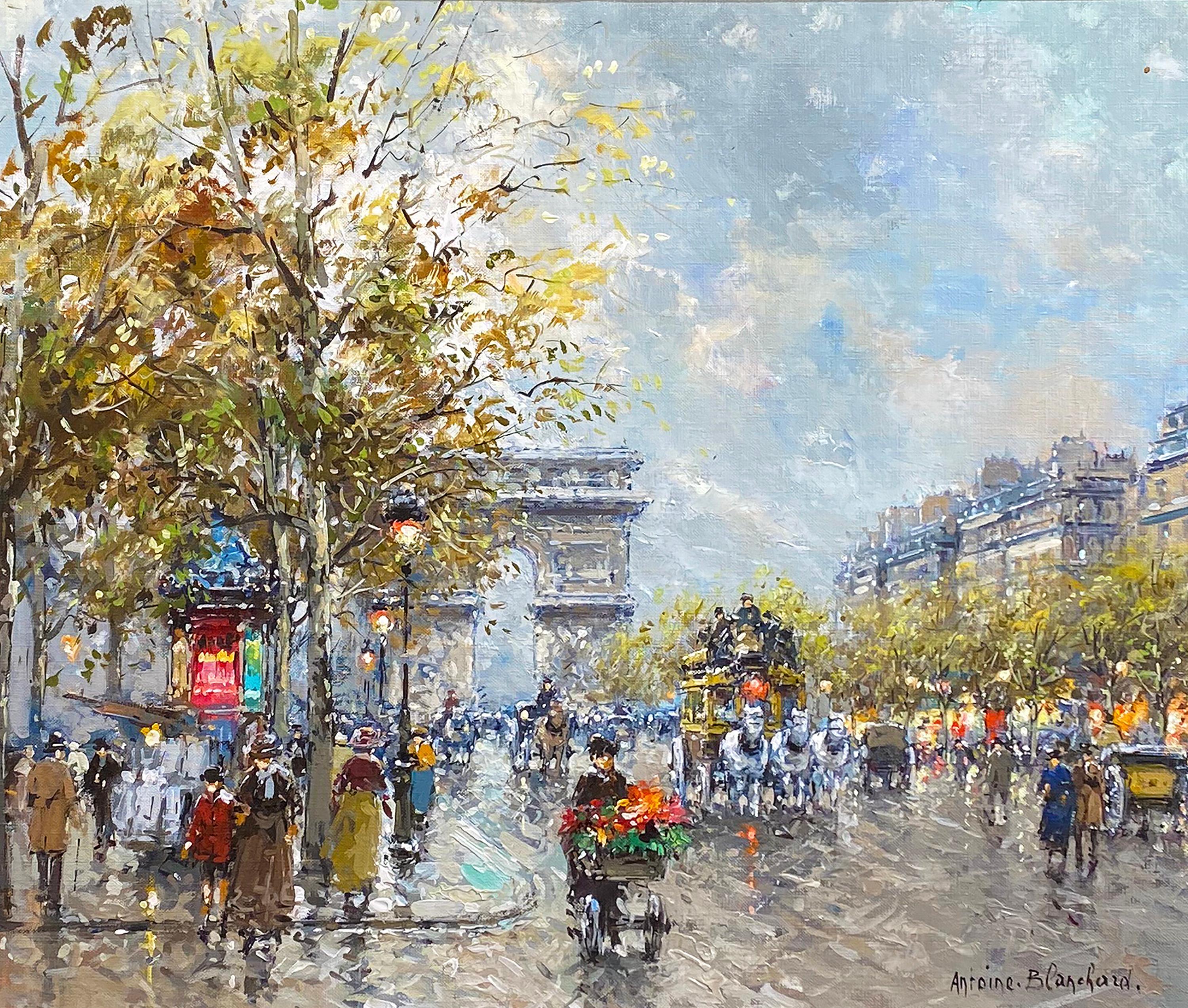 Figurative Painting Antoine Blanchard - Avenue des Champs-Elysées, Paris