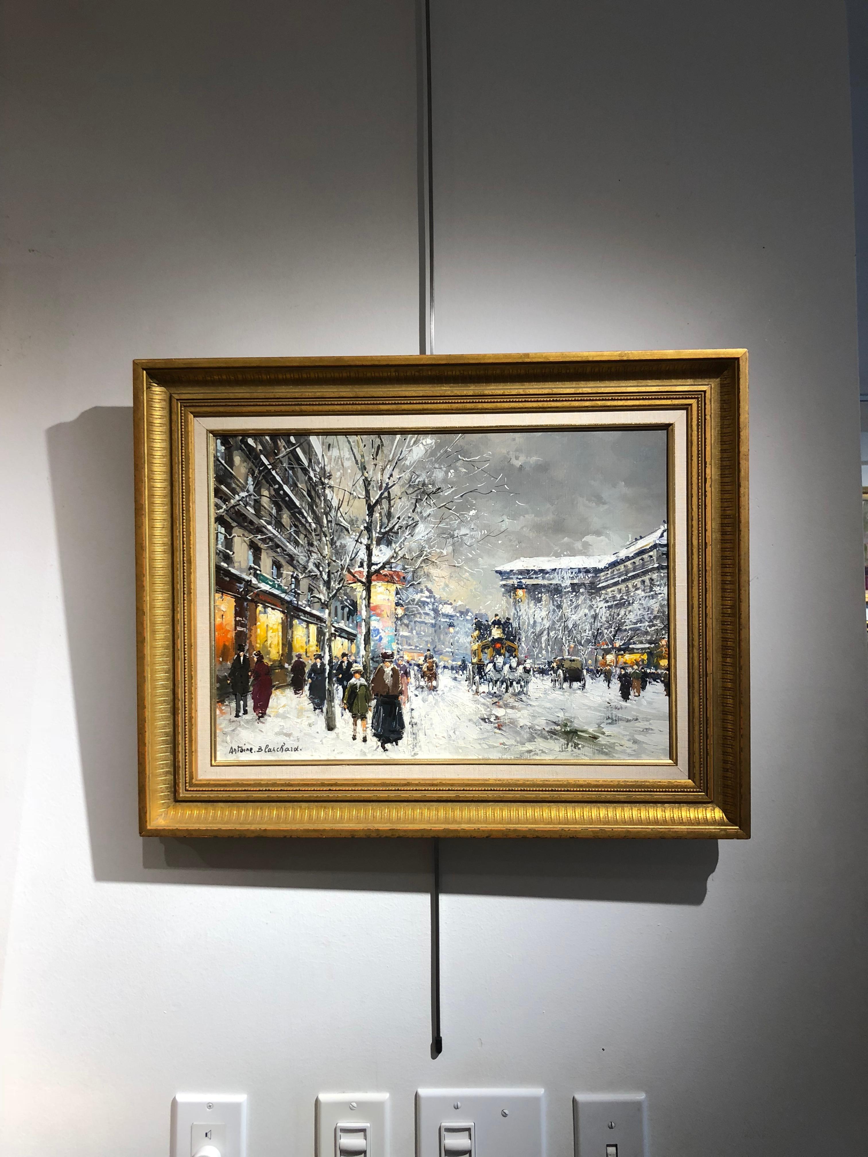 Boulevard de la Madaleine sous la Neige - Impressionnisme Painting par Antoine Blanchard