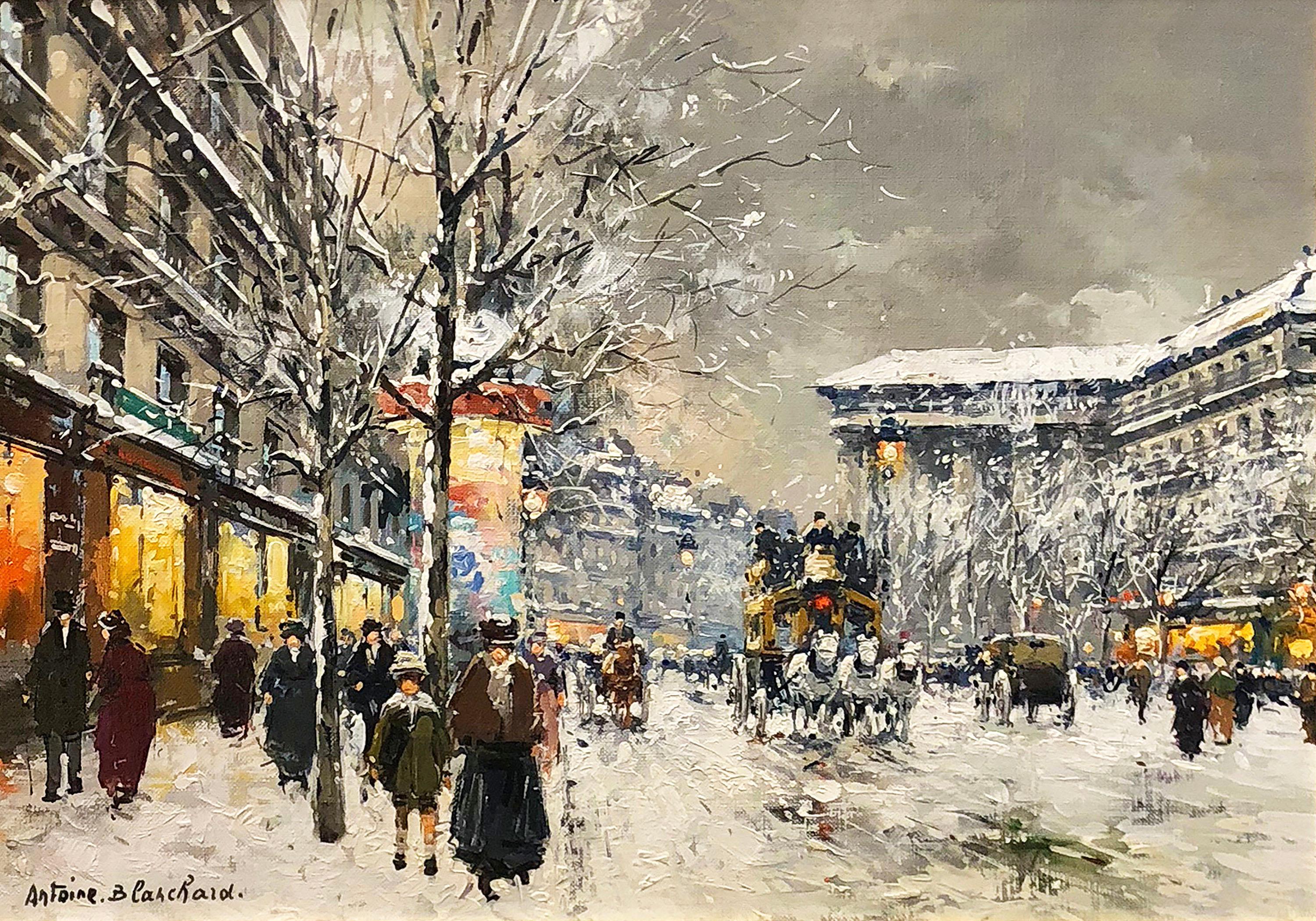 Boulevard de la Madaleine sous la Neige - Painting by Antoine Blanchard
