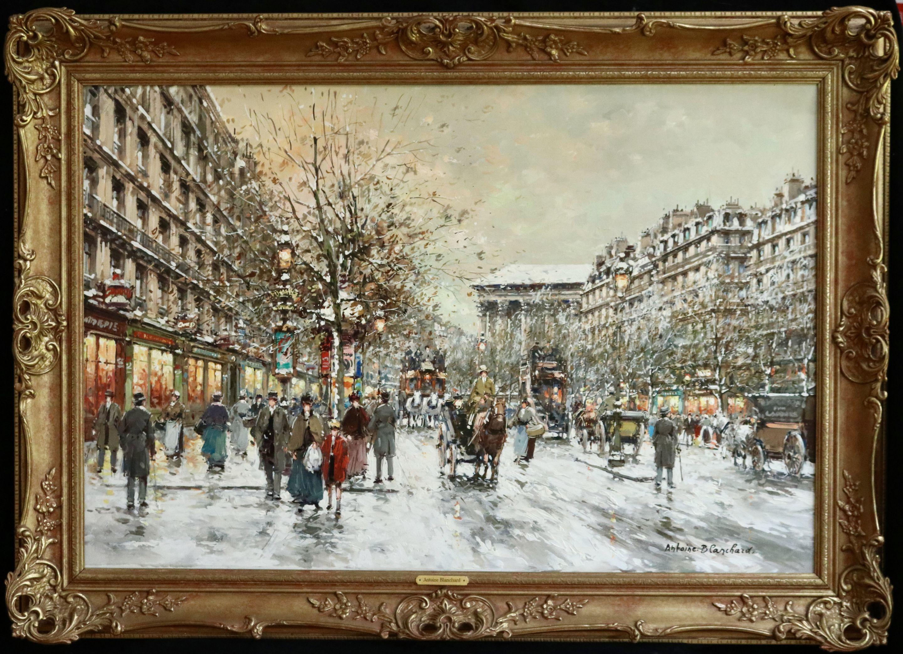 Boulevard de la Madeleine - 20th Century Oil, Figures in Cityscape by Blanchard - Painting by Antoine Blanchard