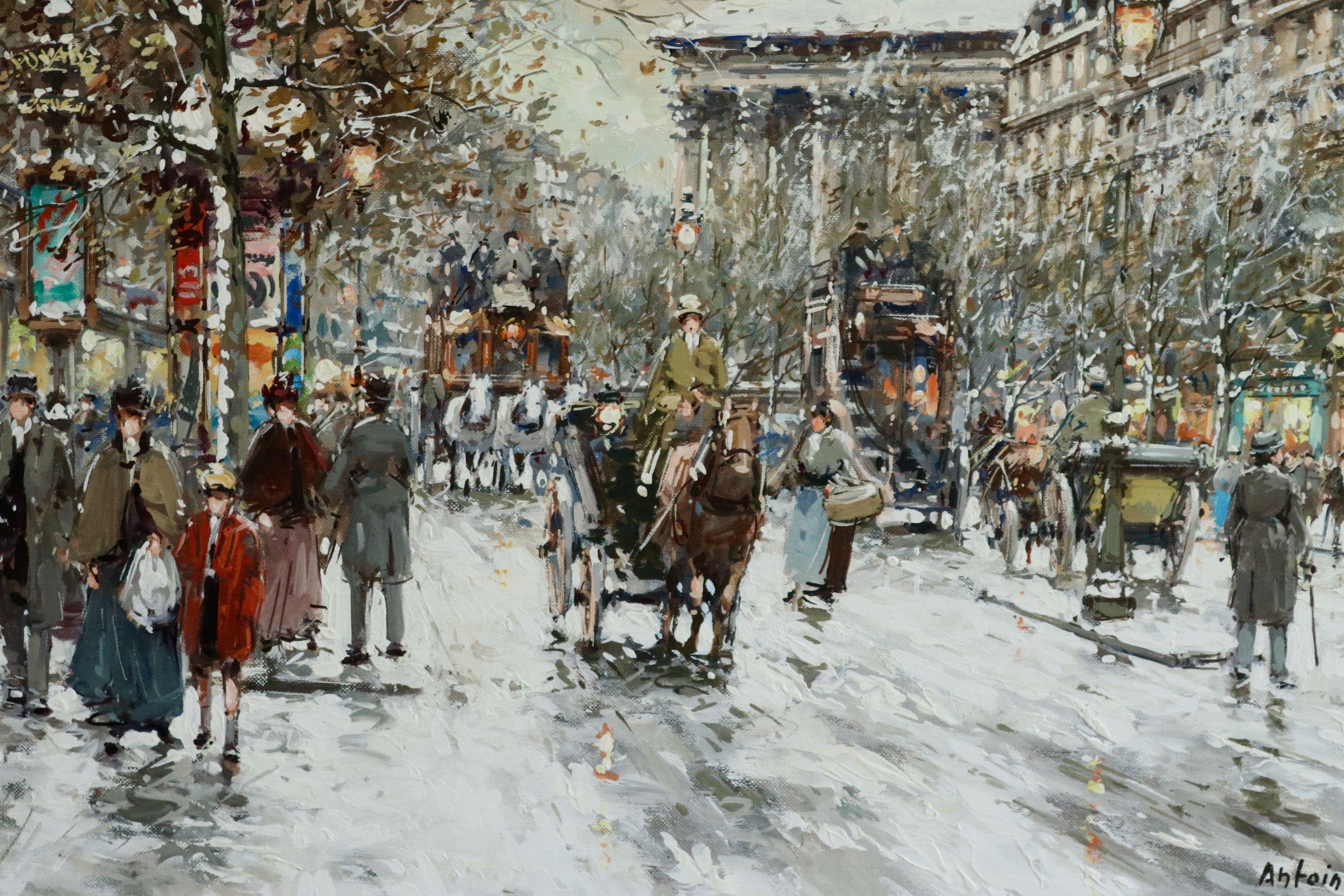 Boulevard de la Madeleine - 20th Century Oil, Figures in Cityscape by Blanchard - Impressionist Painting by Antoine Blanchard