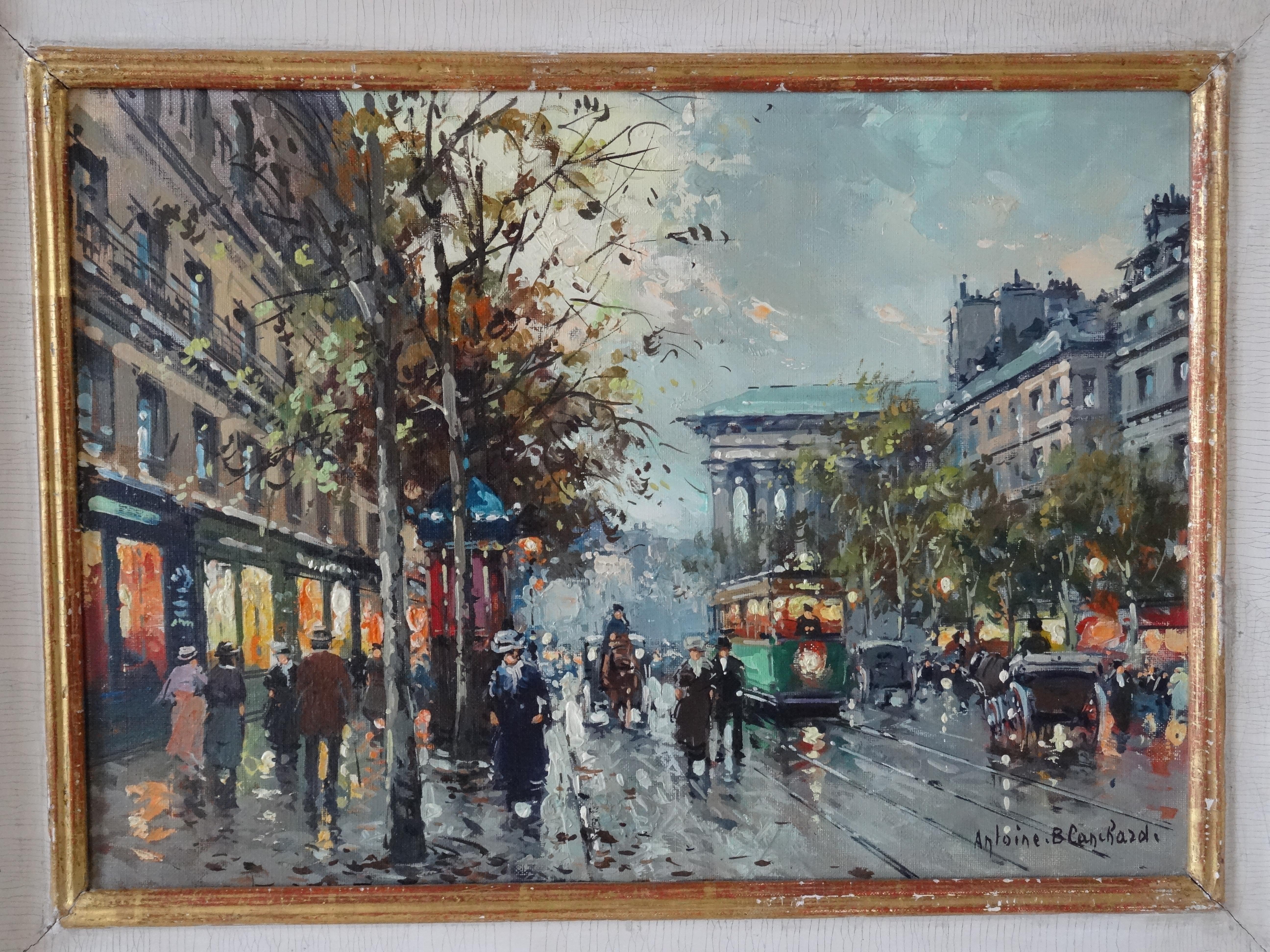 Boulevard de la Madeleine  Huile sur toile, 33,3 x46 cm - Expressionniste Painting par Antoine Blanchard