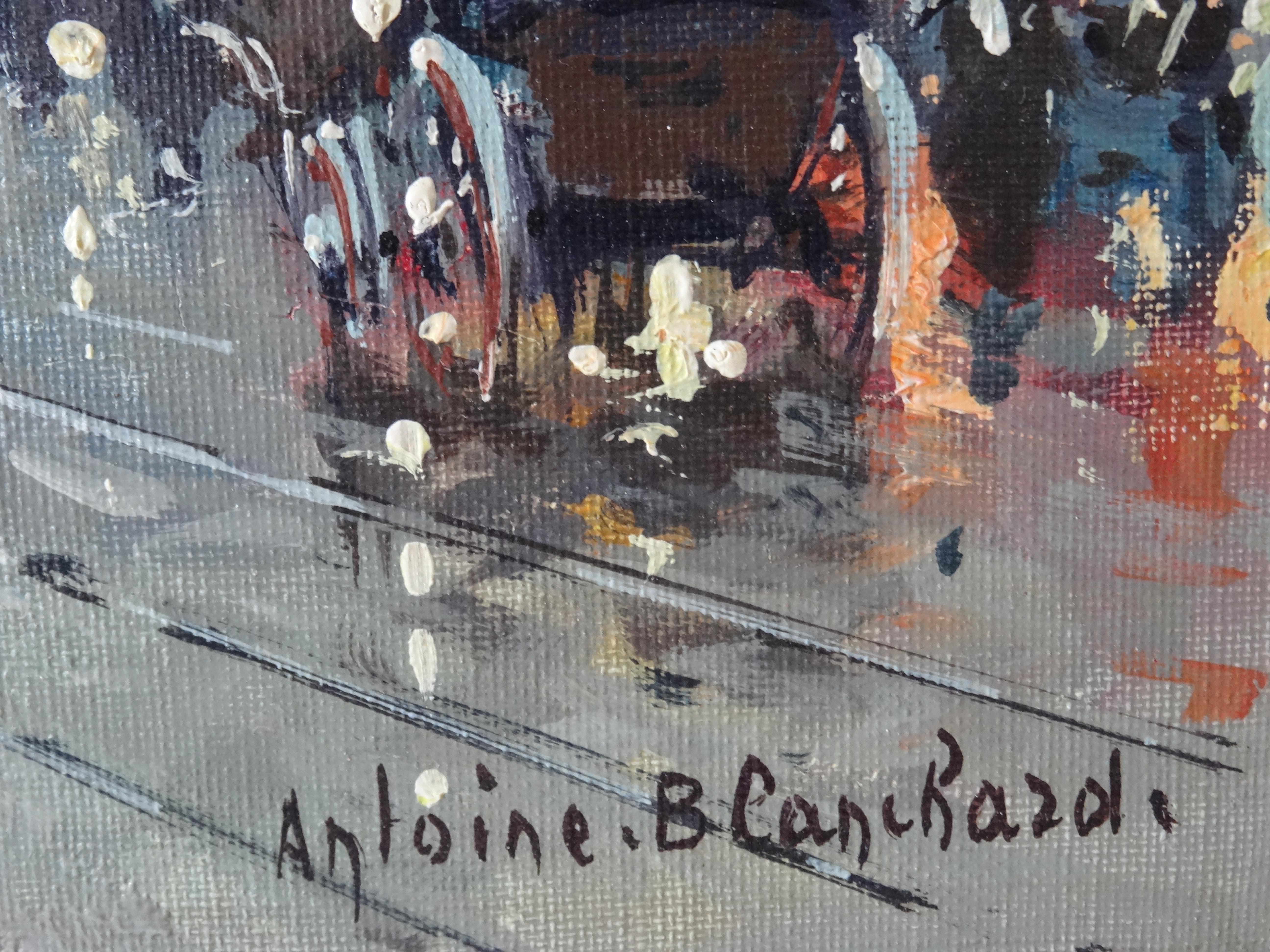 Boulevard de la Madeleine  Óleo sobre lienzo, 33, 3x46 cm - Figurative Painting Gris de Antoine Blanchard