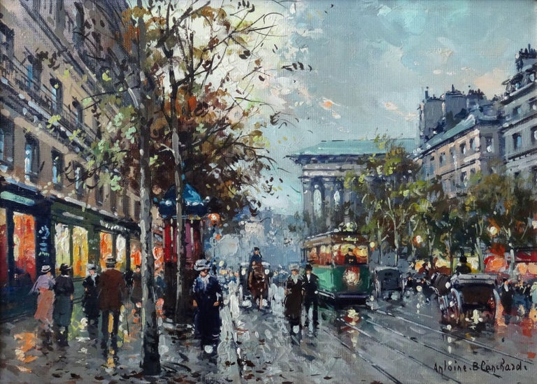 Antoine Blanchard Figurative Painting - Boulevard de la Madeleine  Oil on canvas, 33,3x46 cm