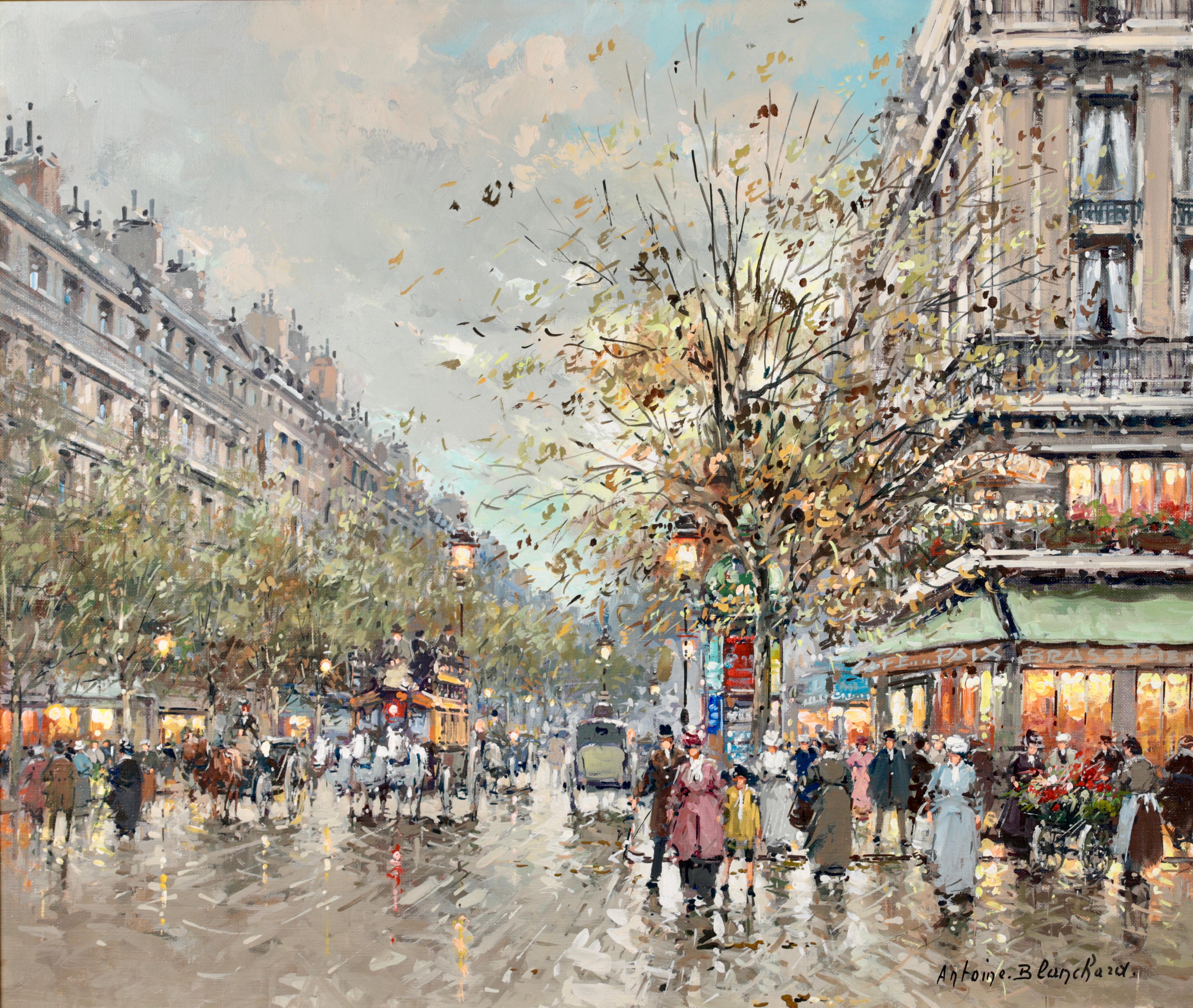 Boulevard Haussmann – Postimpressionistisches Gemälde von Antoine Blanchard im Angebot 1