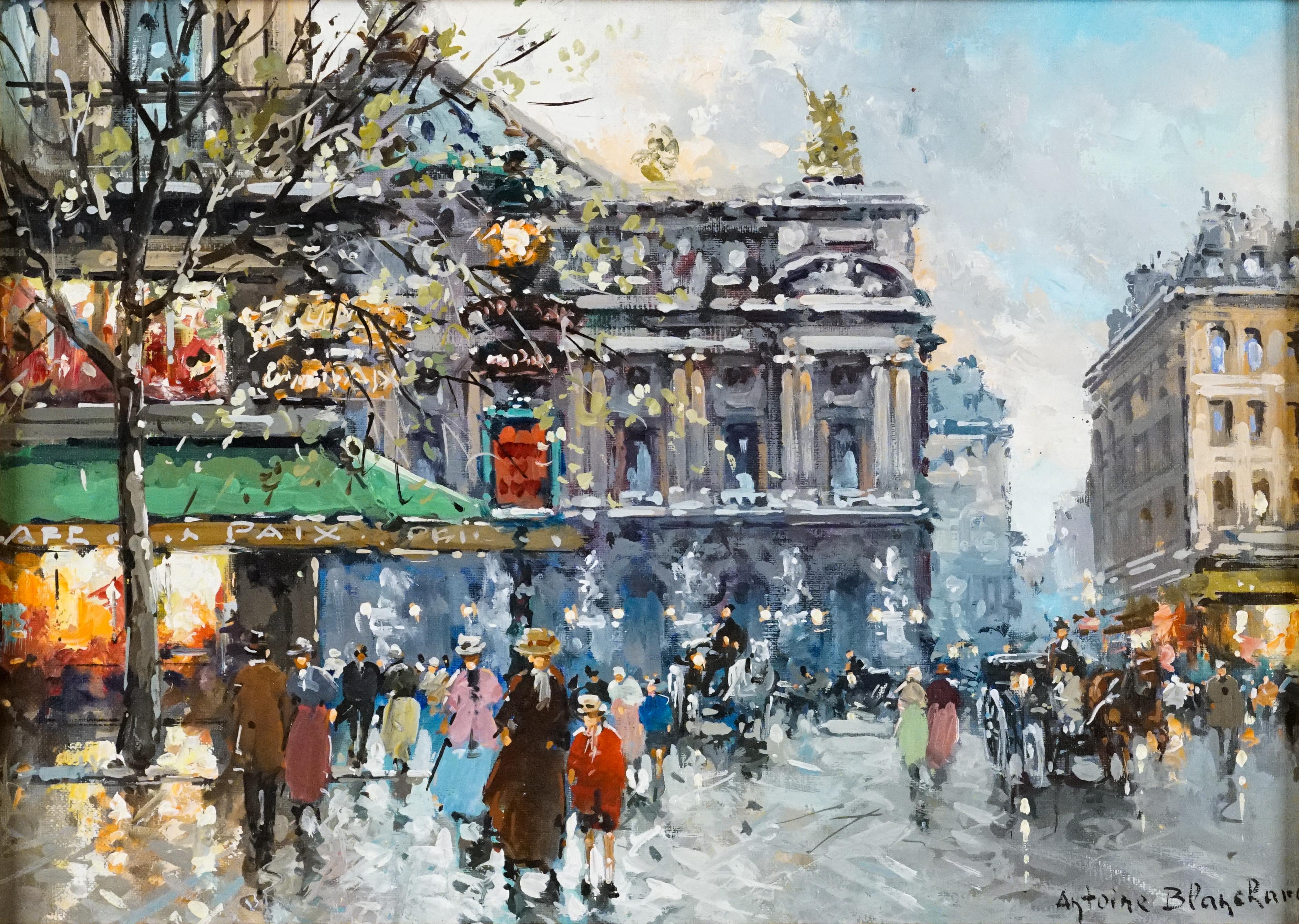Café de la Paix, L’Opera, Paris - Painting by Antoine Blanchard