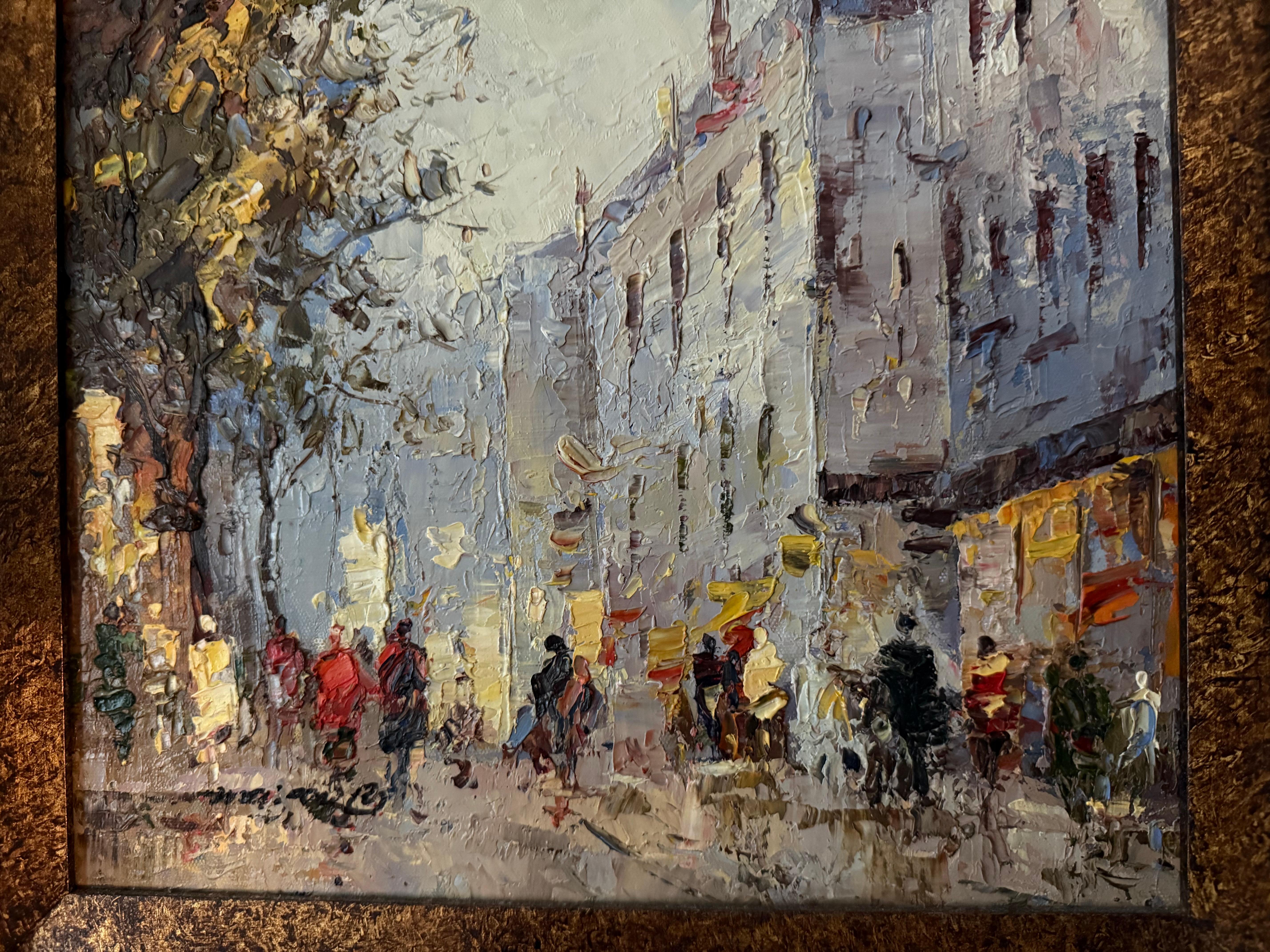 Impressionist Parisian Street Scene contemporary - Black Landscape Painting by Antoine Blanchard