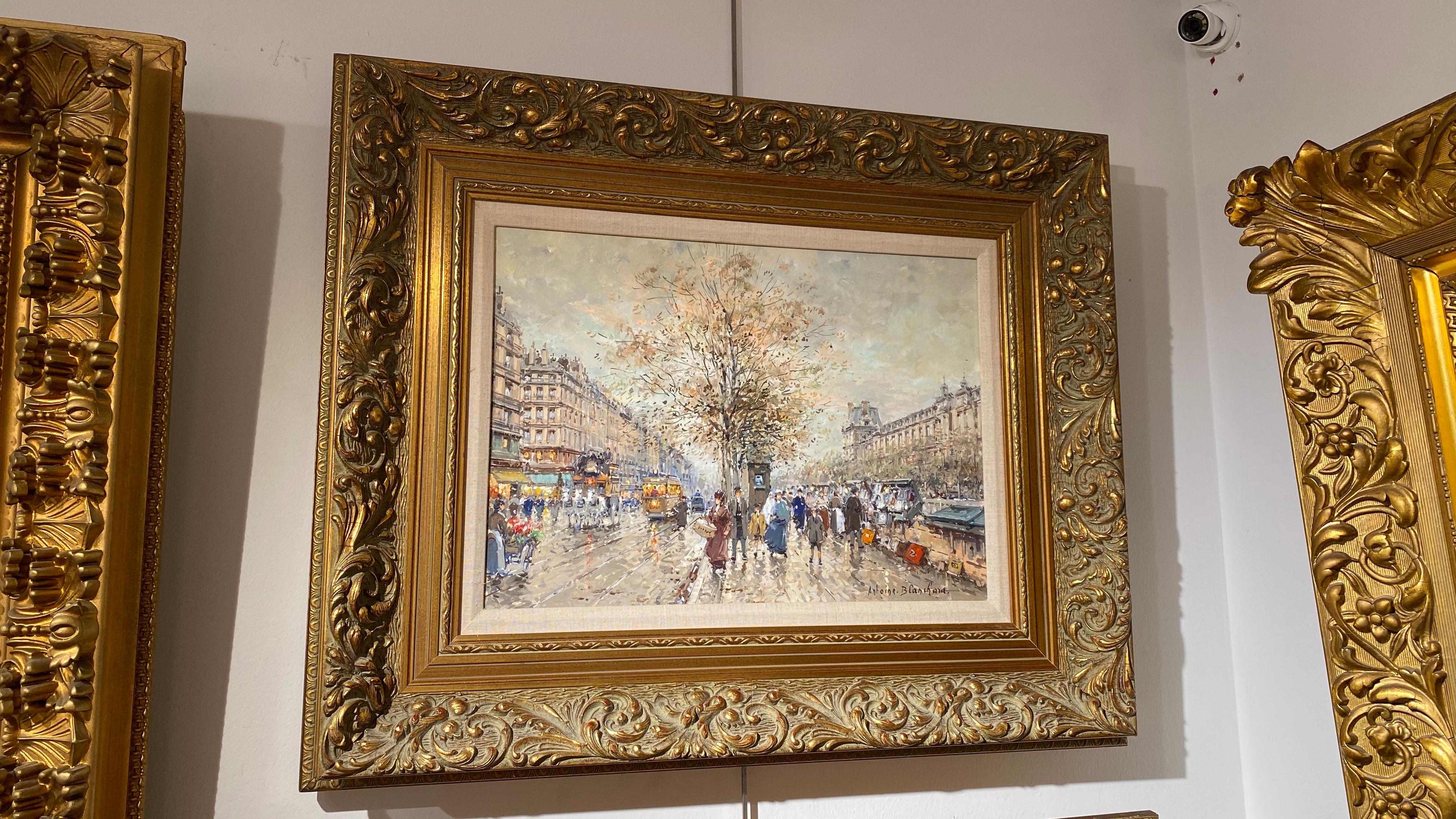 Louvre: „The Quais et la Louvre – Painting von Antoine Blanchard