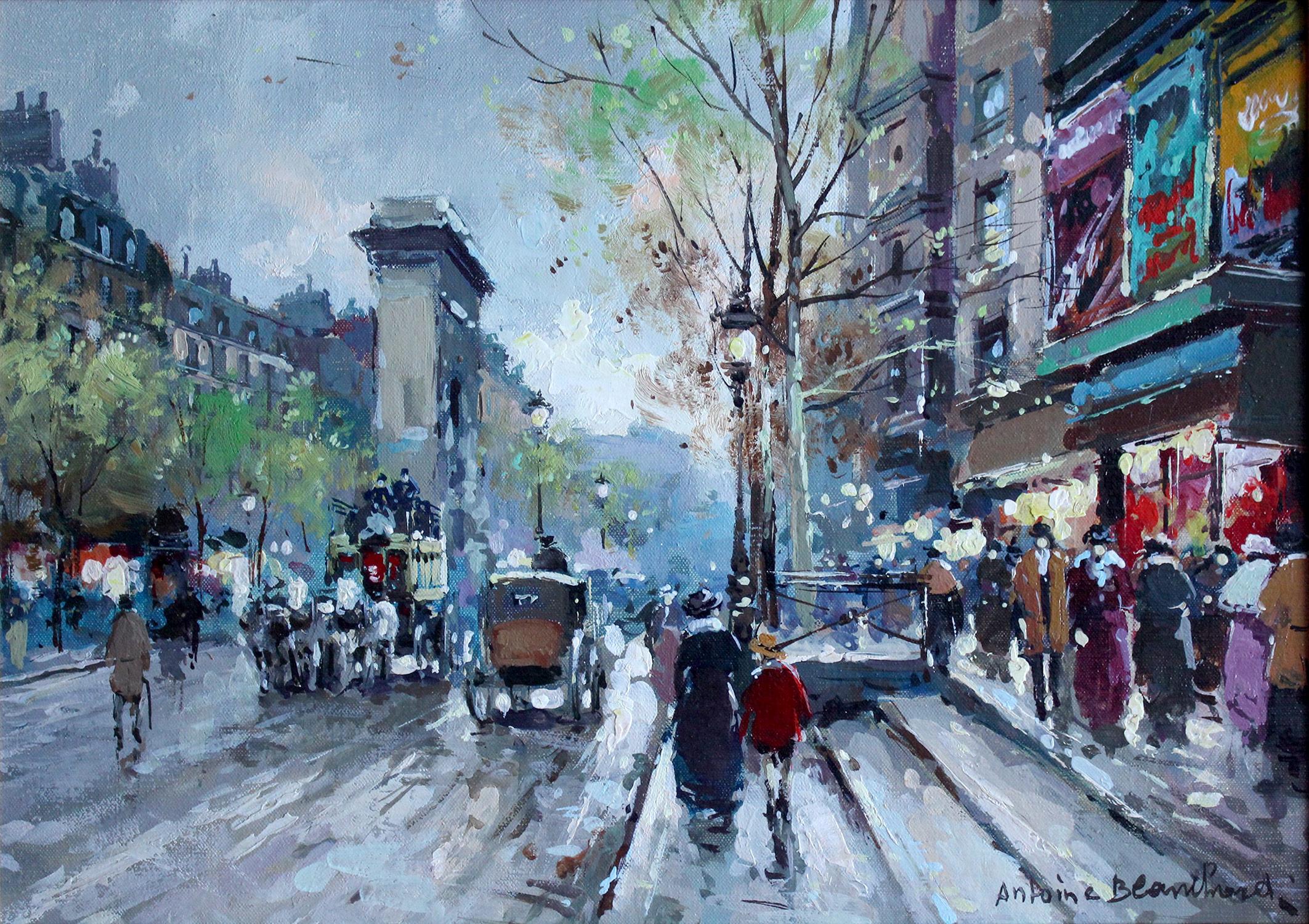Les Grands Boulevards et La Porte Saint Denis - Painting by Antoine Blanchard