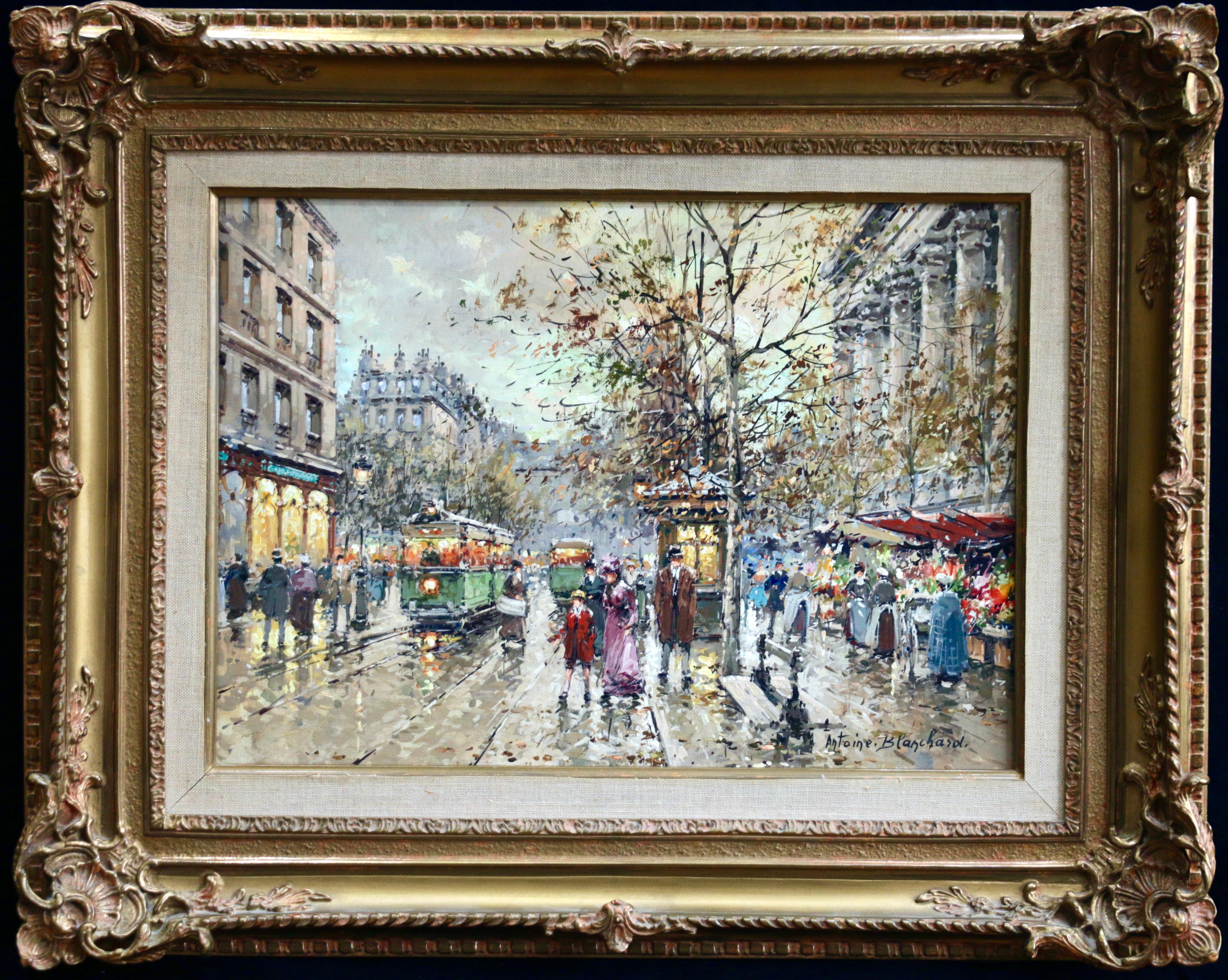 Marché aux Fleurs - de la Madeleine - 20th Century, City Landscape by Blanchard - Painting by Antoine Blanchard