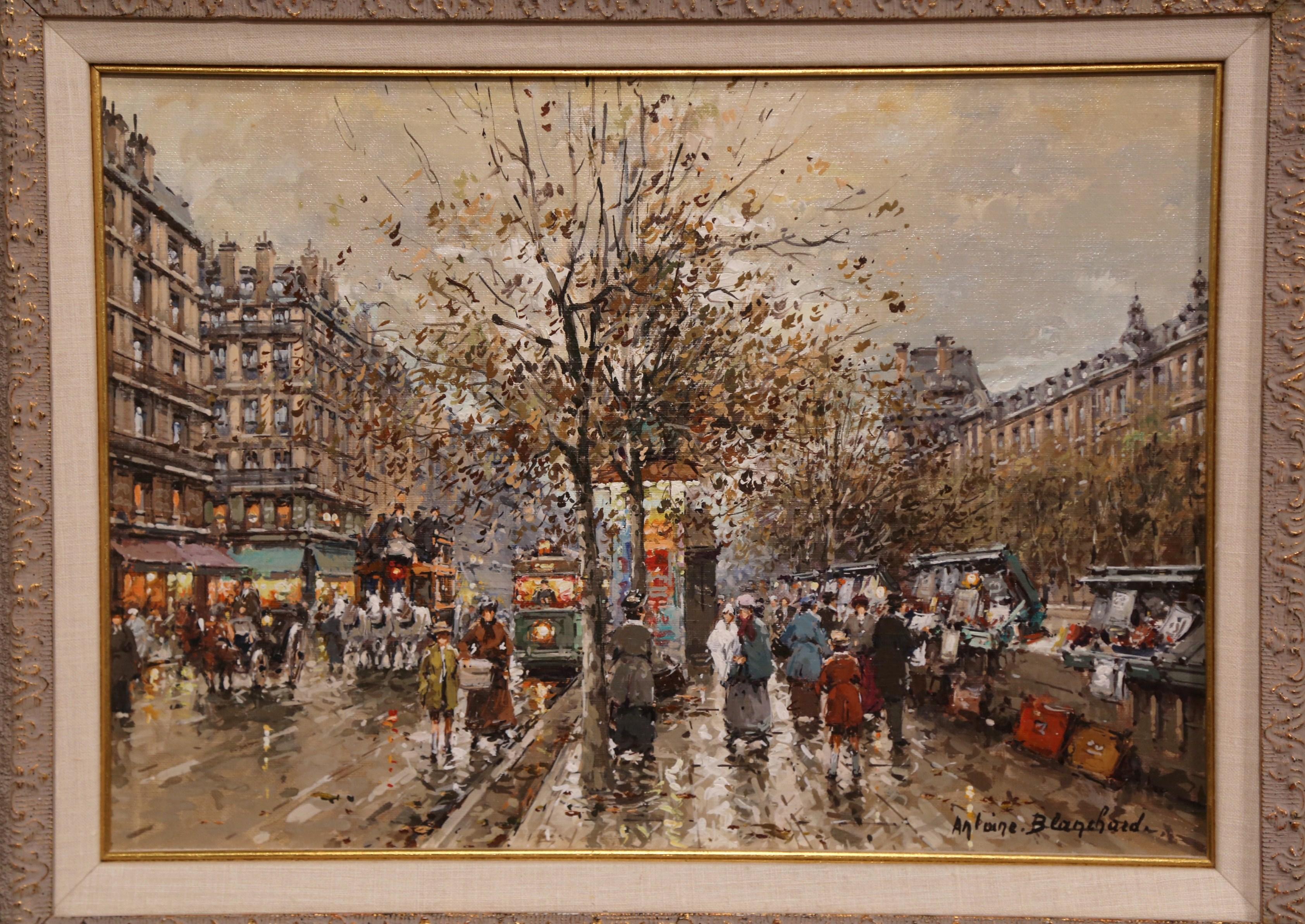 Pair of Framed Oil on Canvas Parisian Street Scenes Signed Antoine Blanchard For Sale 5
