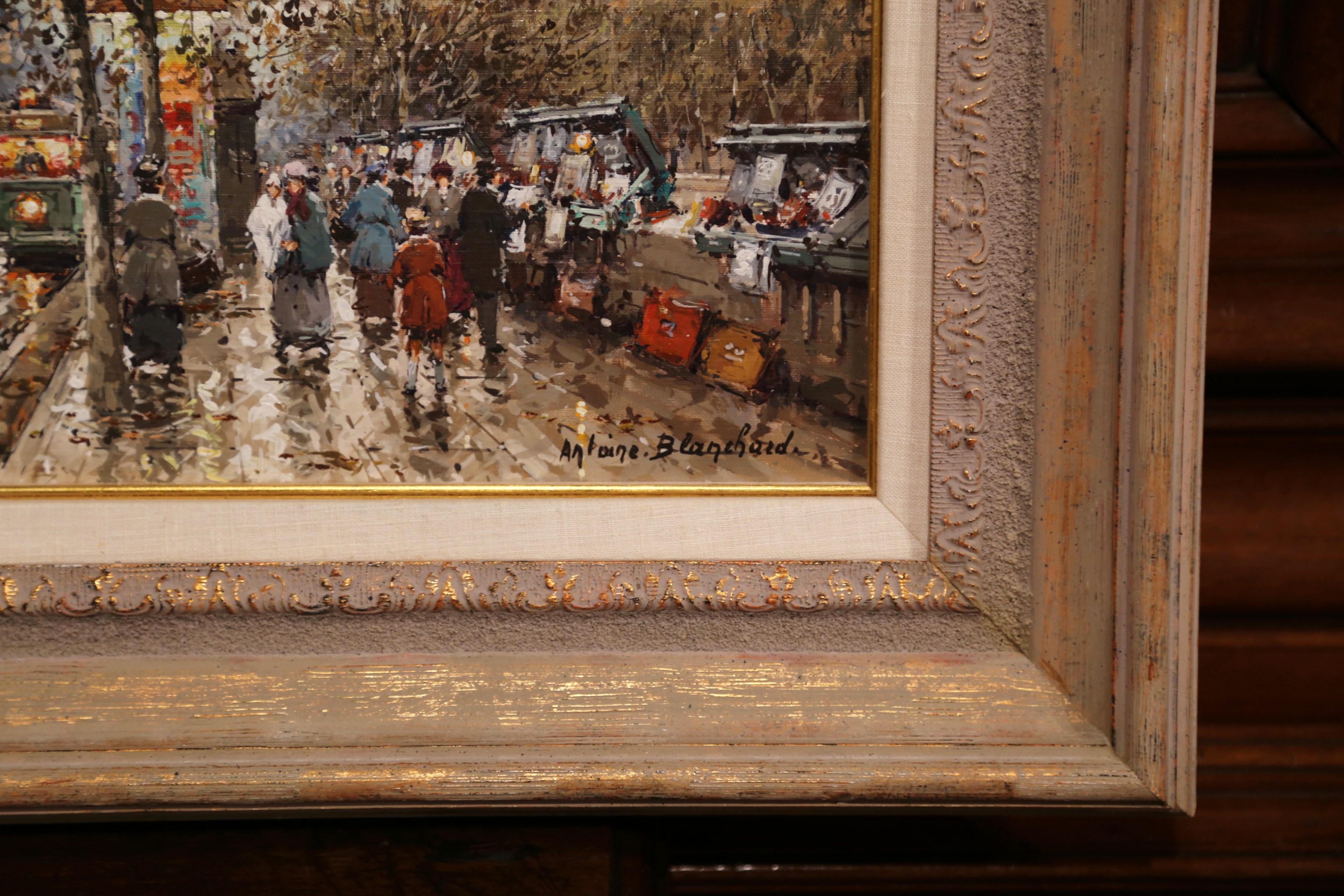 Pair of Framed Oil on Canvas Parisian Street Scenes Signed Antoine Blanchard For Sale 6