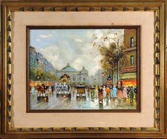Paris in the Fall, mid-20th Century signed oil painting