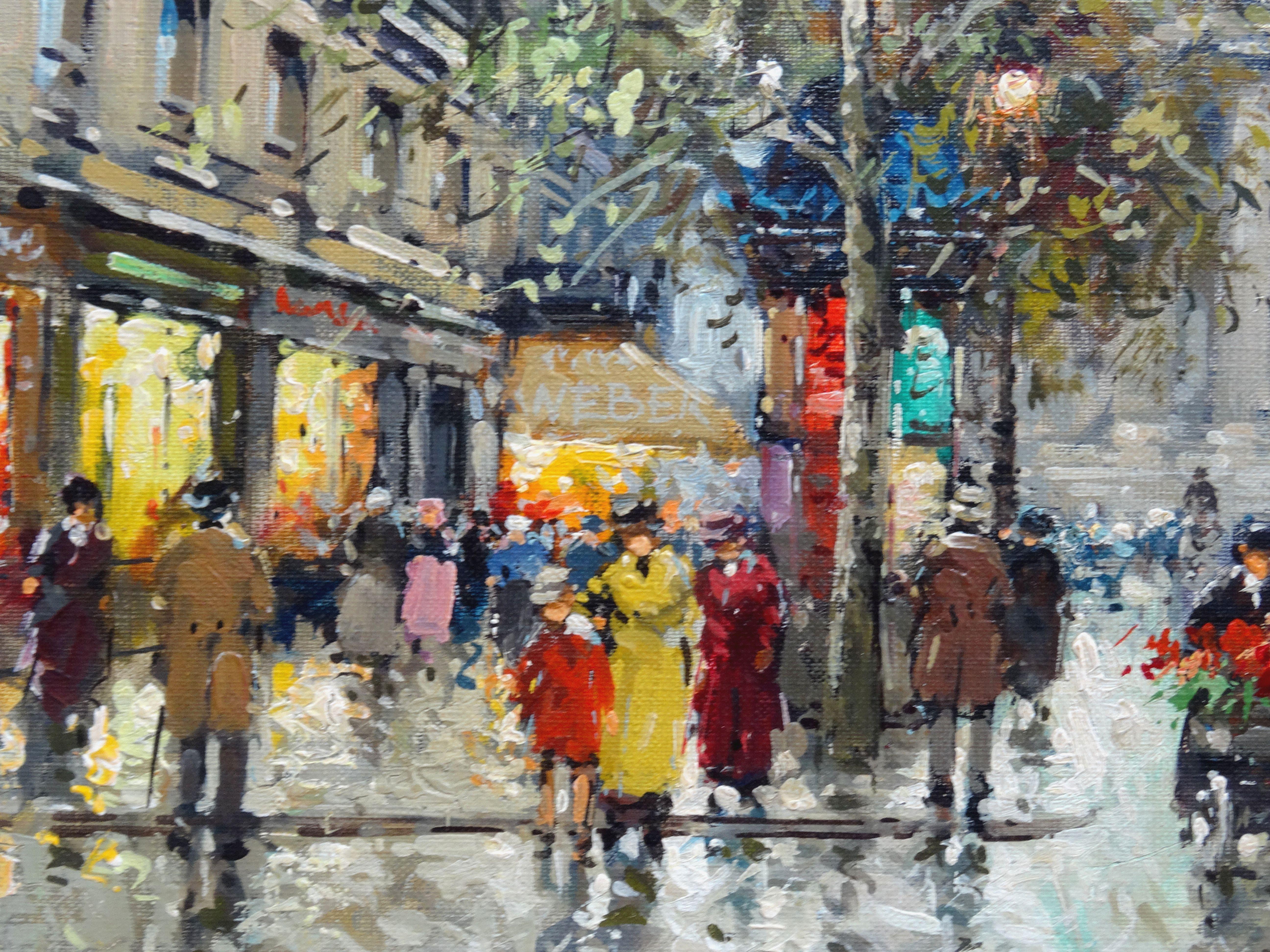 Parisian Street Scene. Oil on canvas, 32x46 cm - Expressionist Painting by Antoine Blanchard