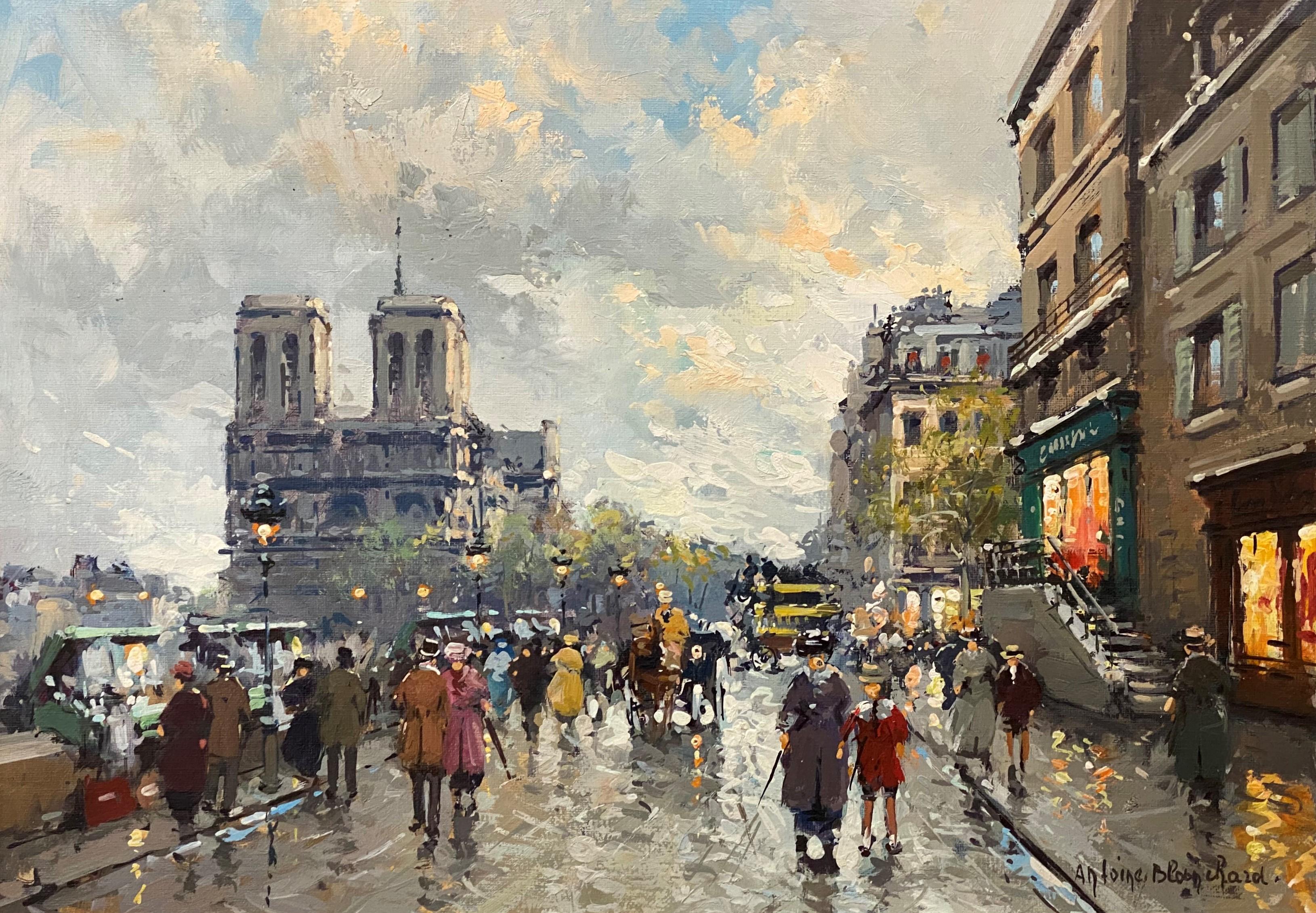 Parisian Street Scene with Notre Dame - Impressionist Art by Antoine Blanchard
