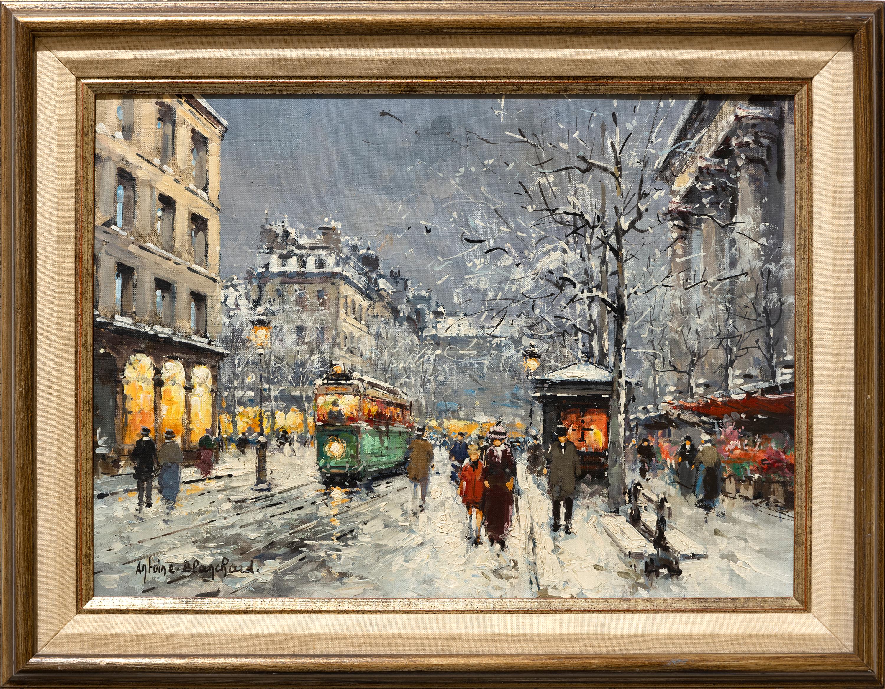 Parisian Winter Street Scene - Painting by Antoine Blanchard