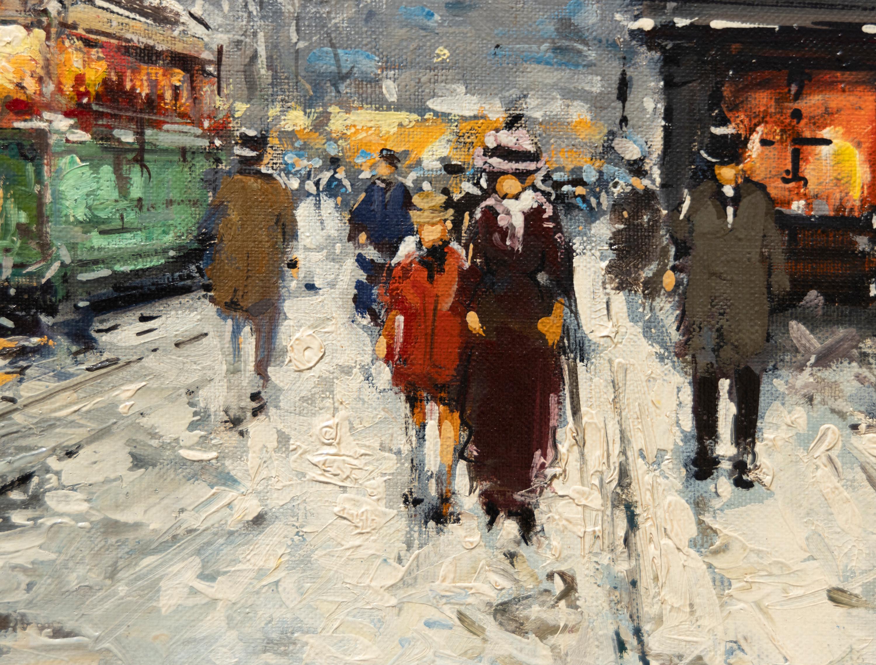 Parisian Winter Street Scene - Impressionist Painting by Antoine Blanchard