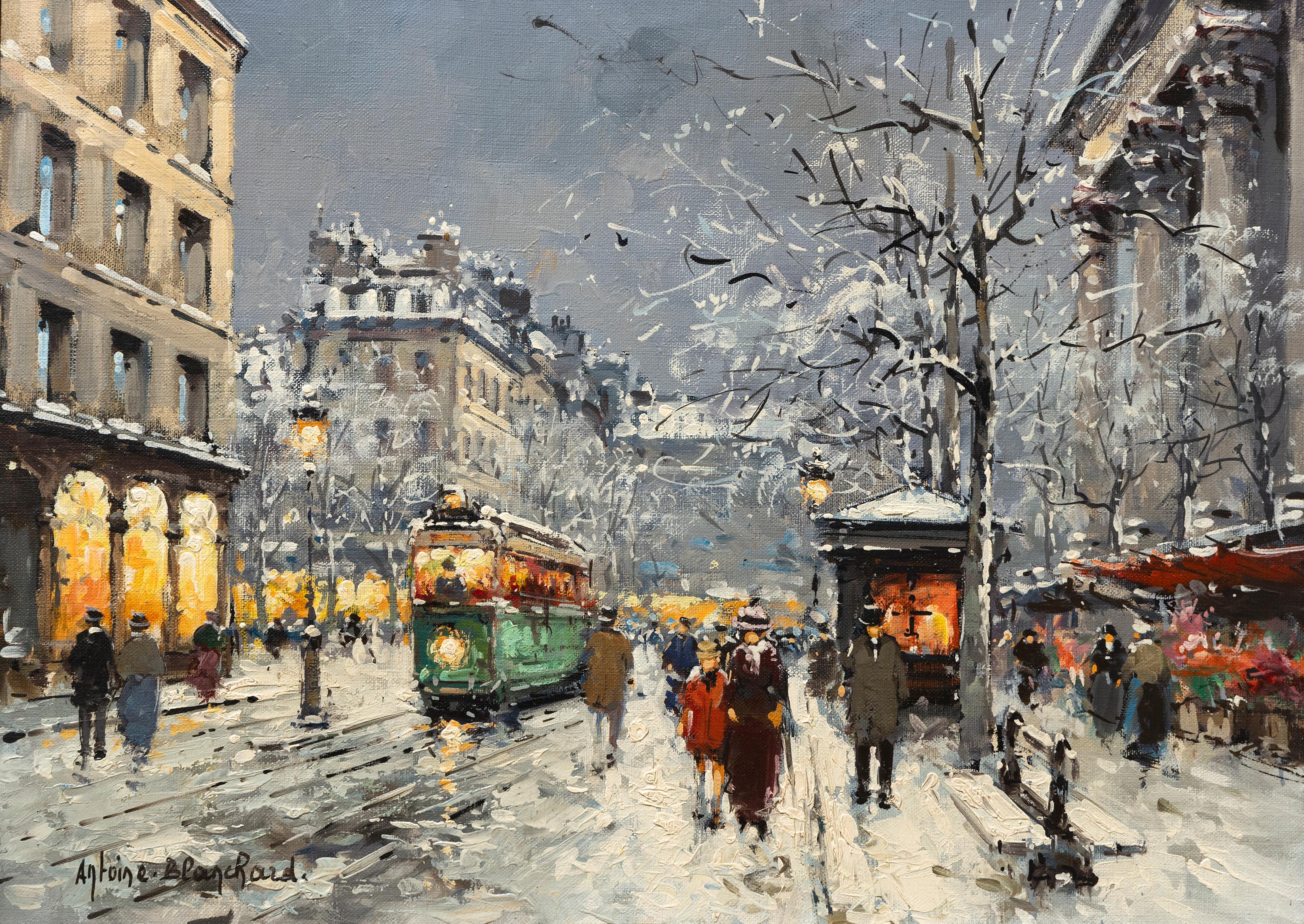 Antoine Blanchard Landscape Painting - Parisian Winter Street Scene