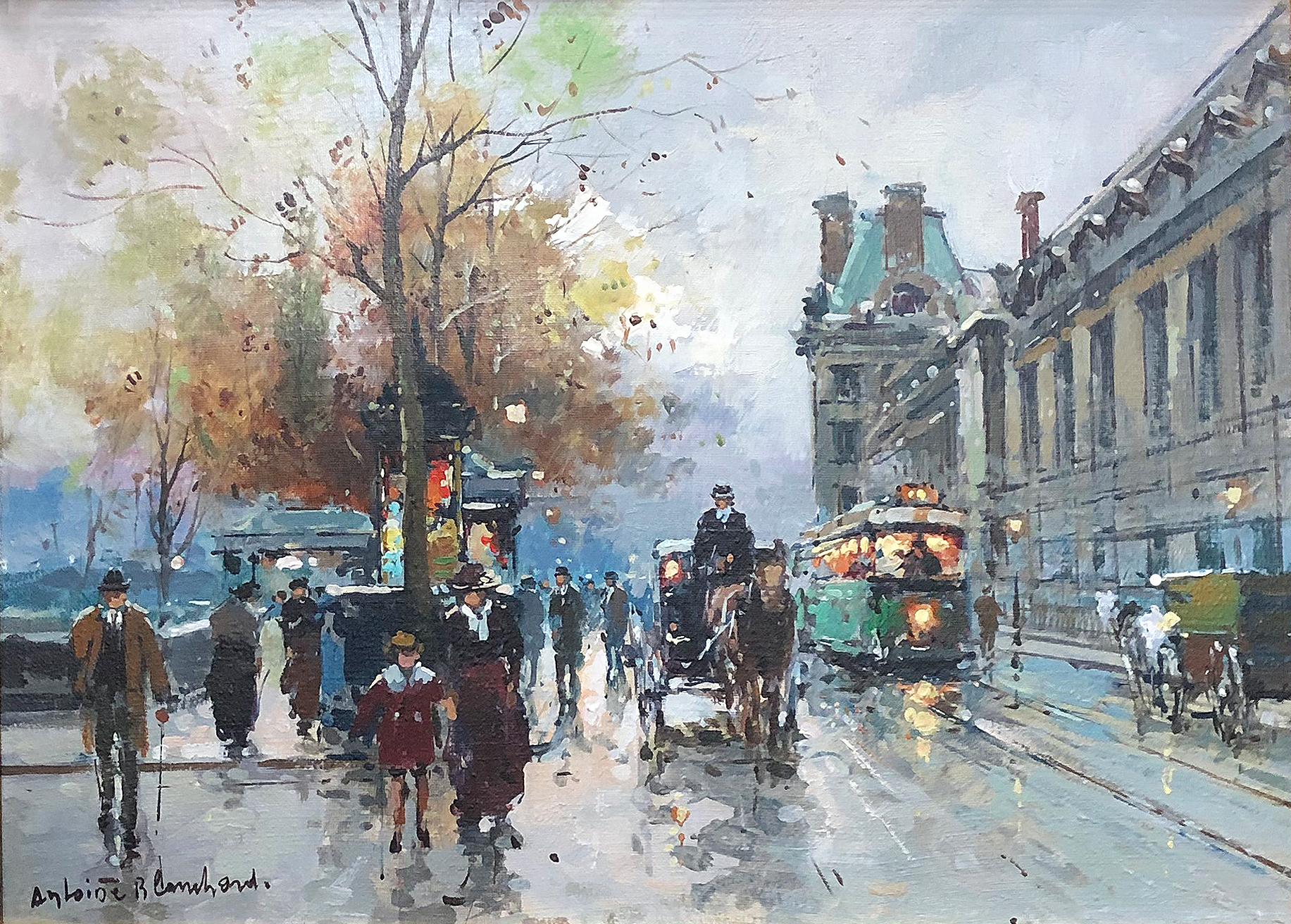 Quai de Louvre - Painting by Antoine Blanchard