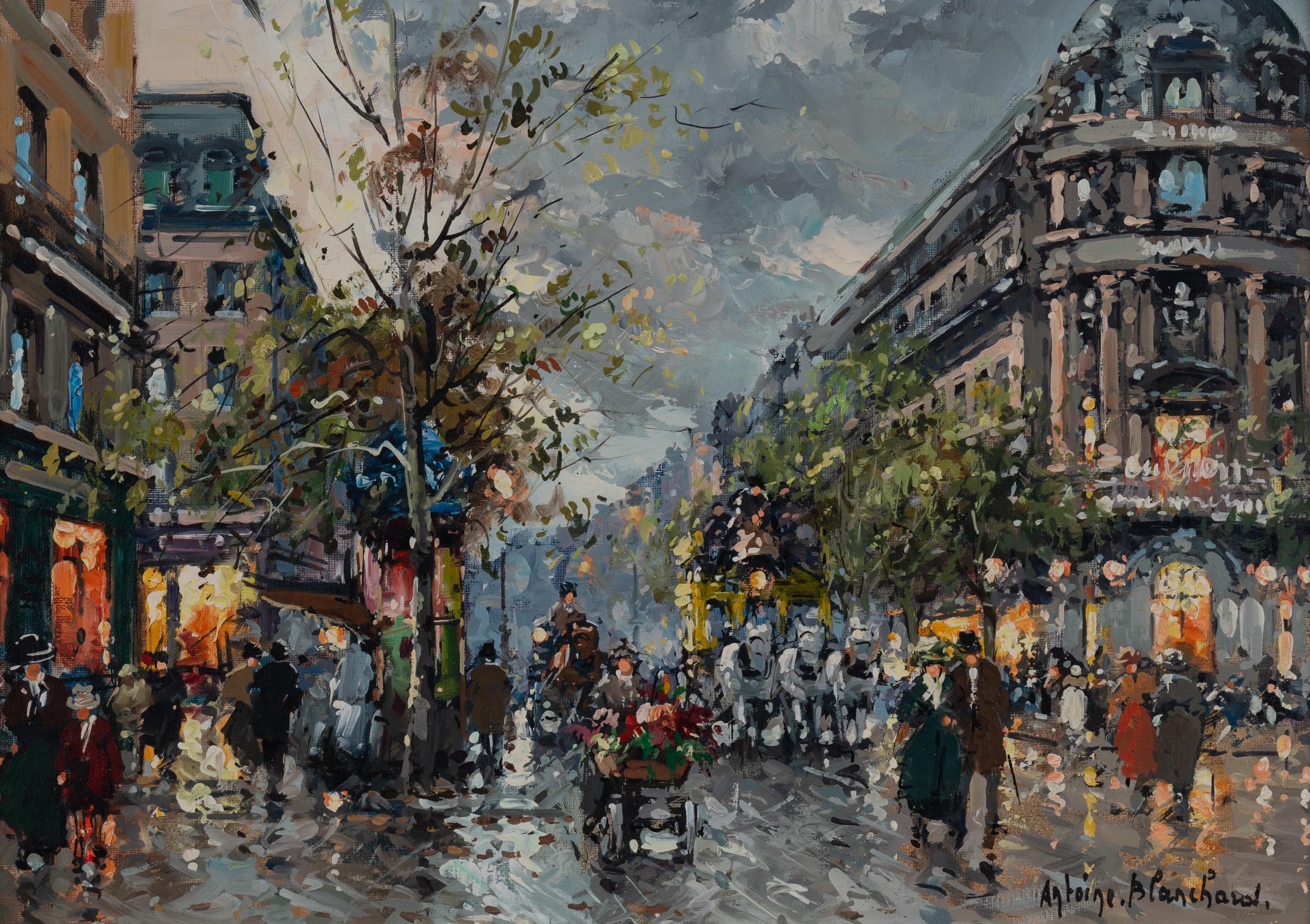 Regnerischer Abend in Paris (Impressionismus), Painting, von Antoine Blanchard