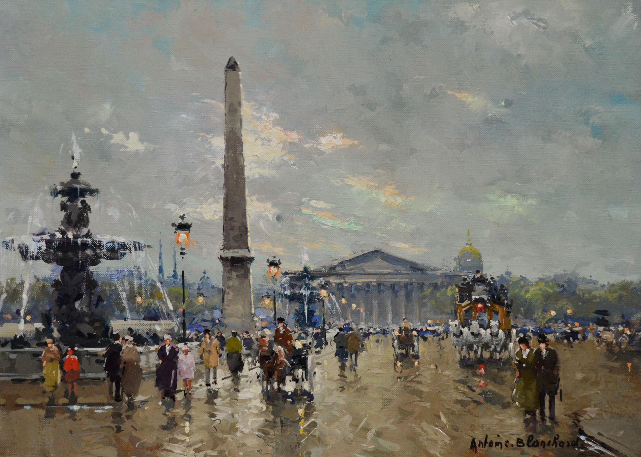 Ölgemälde des Place de la Concorde, Paris, Stadtbild – Painting von Antoine Blanchard