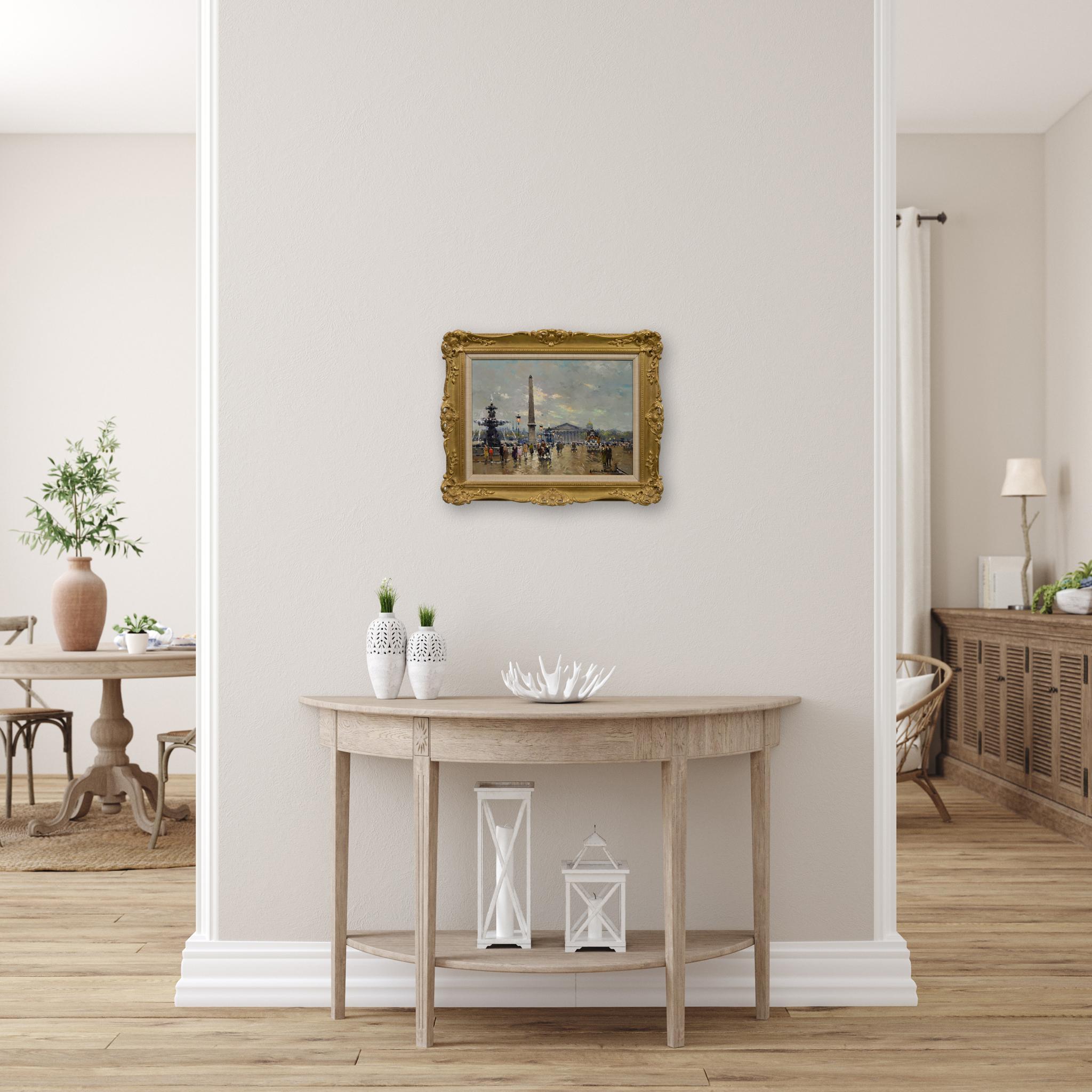 Ölgemälde des Place de la Concorde, Paris, Stadtbild im Angebot 2