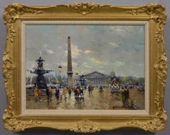 Peinture à l'huile d'un paysage urbain de la place de la Concorde, Paris