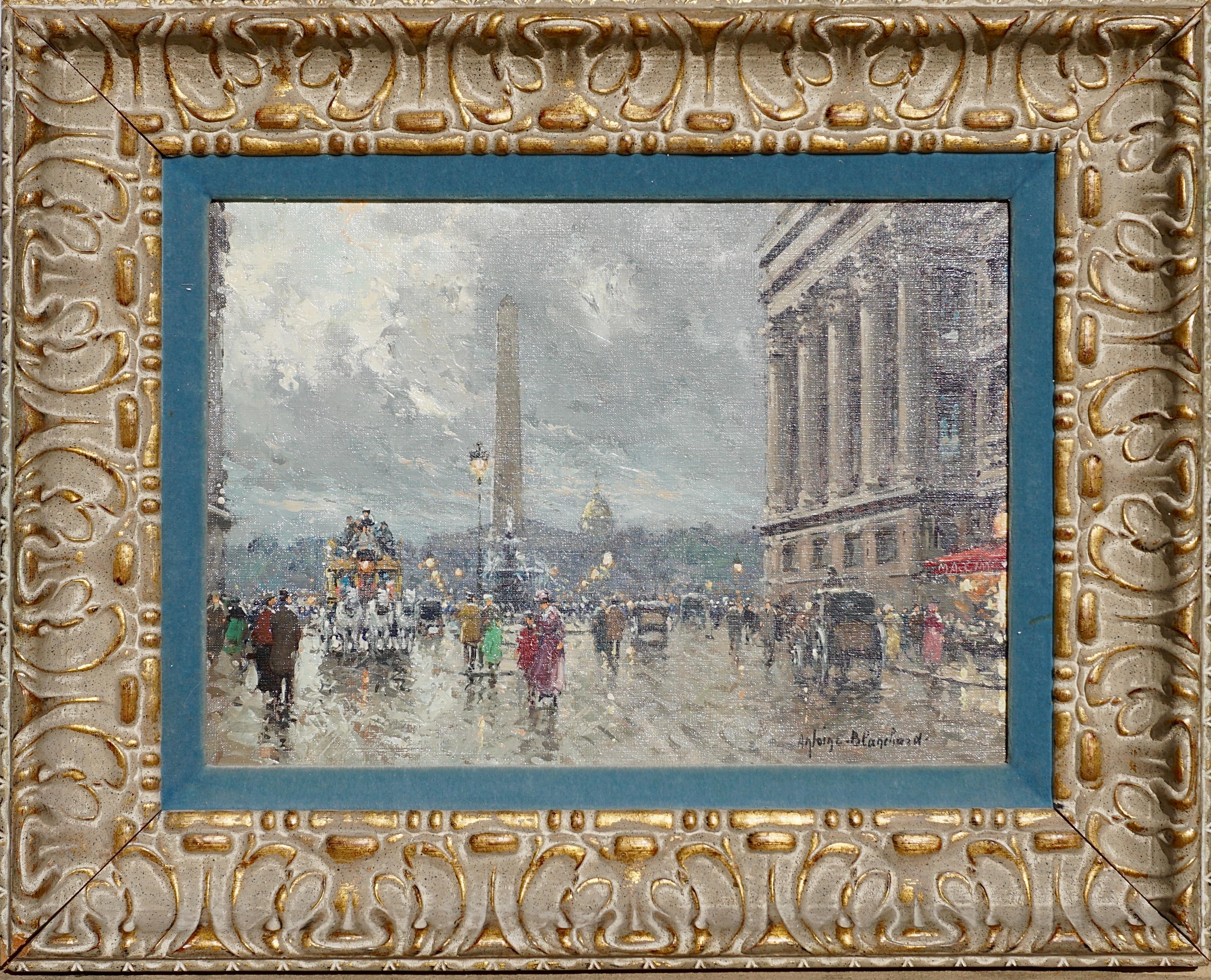 Antoine Blanchard (1910-1988). 
Mid Century Paris Street Scene. Place de la Concorde, 
Dimensions 13 x 18.4 Inches
Framed: 21 x 26 Inches
Oil on canvas 
Signed lower right.”Antoine Blanchard”

This work has been authenticated by Rehs