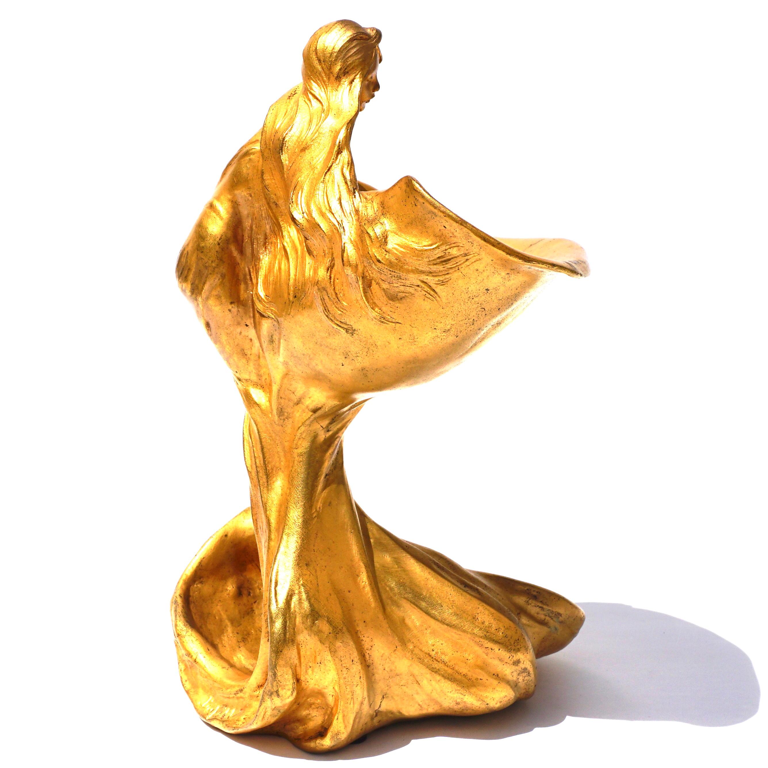 French Antoine Bofill Art Nouveau Gilt Bronze Mermaid