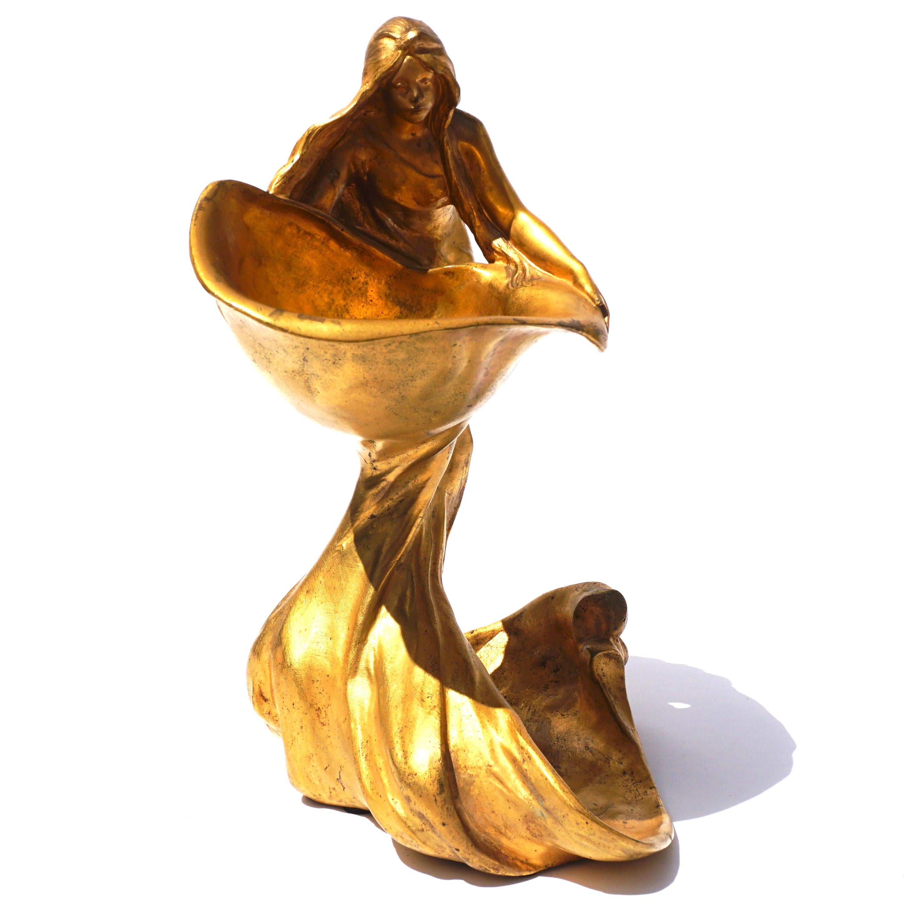 Antoine Bofill Art Nouveau Gilt Bronze Mermaid In Good Condition In Dallas, TX