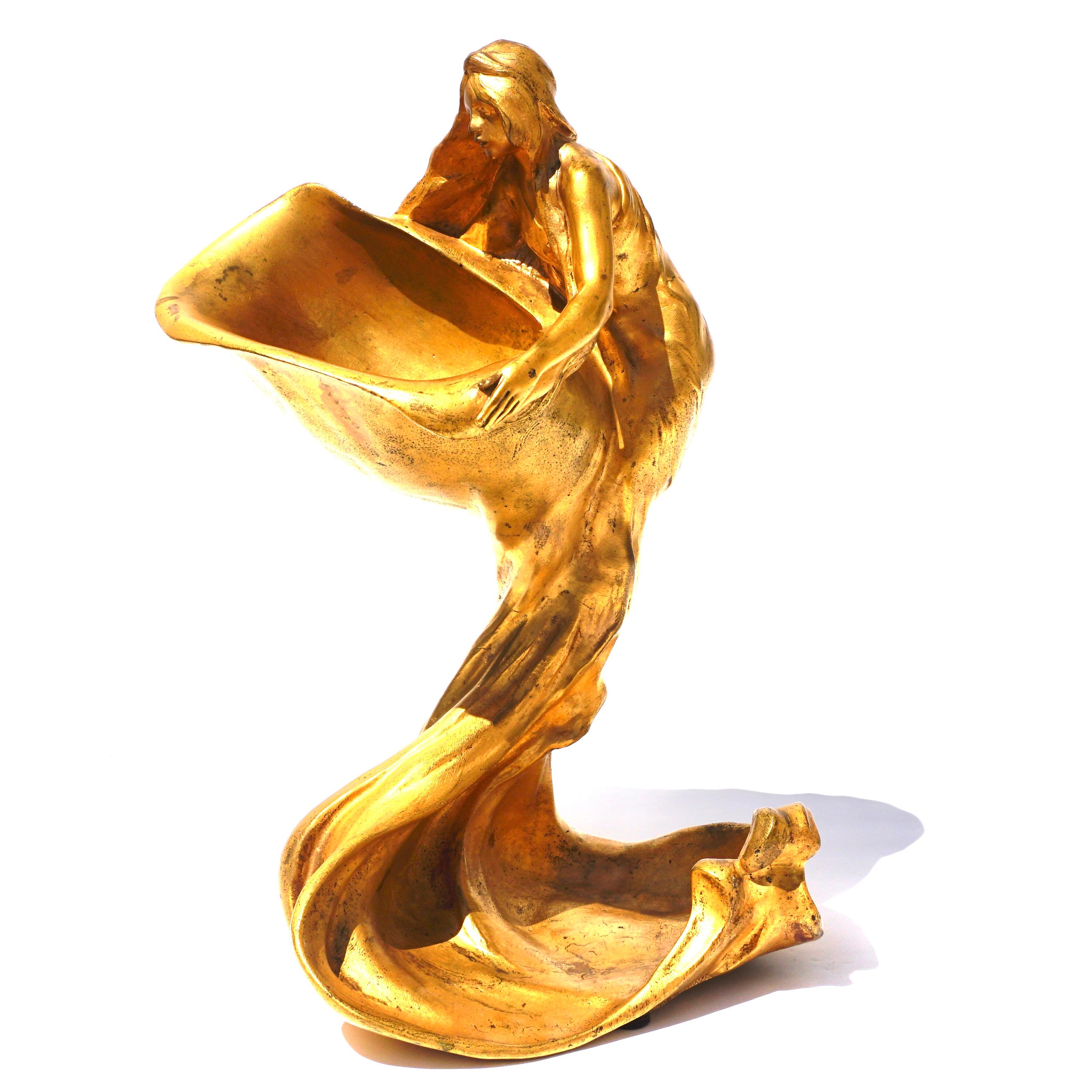Early 20th Century Antoine Bofill Art Nouveau Gilt Bronze Mermaid