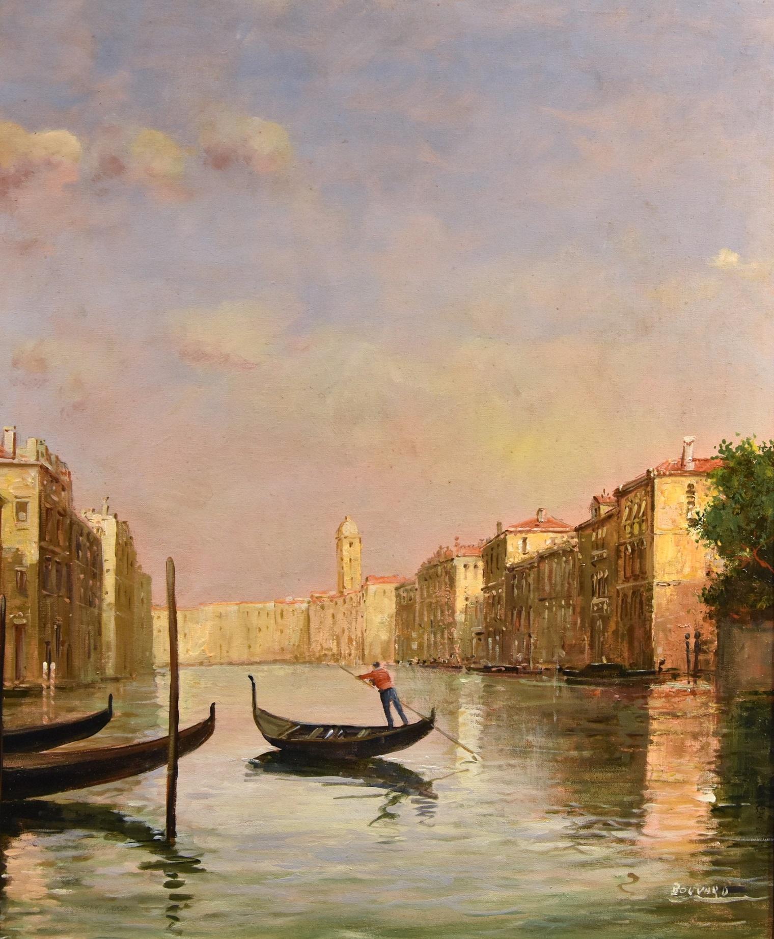 Paisaje del Gran Canal de Venecia Bouvard Aldine 19/20 Siglo Pintura Óleo sobre lienzo en venta 3