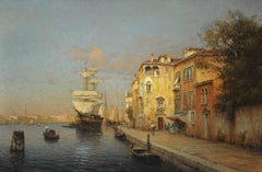 3 x  Peintures de paysages de Venise par Antoine Bouvard Senior 