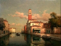 Una veduta di Venezia, olio su tela, incorniciato, inizio XX secolo, firmato