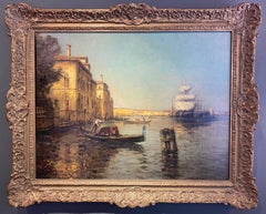 'Evening Glow' Venetian painting of golden Venice, gondola, canal and boats 