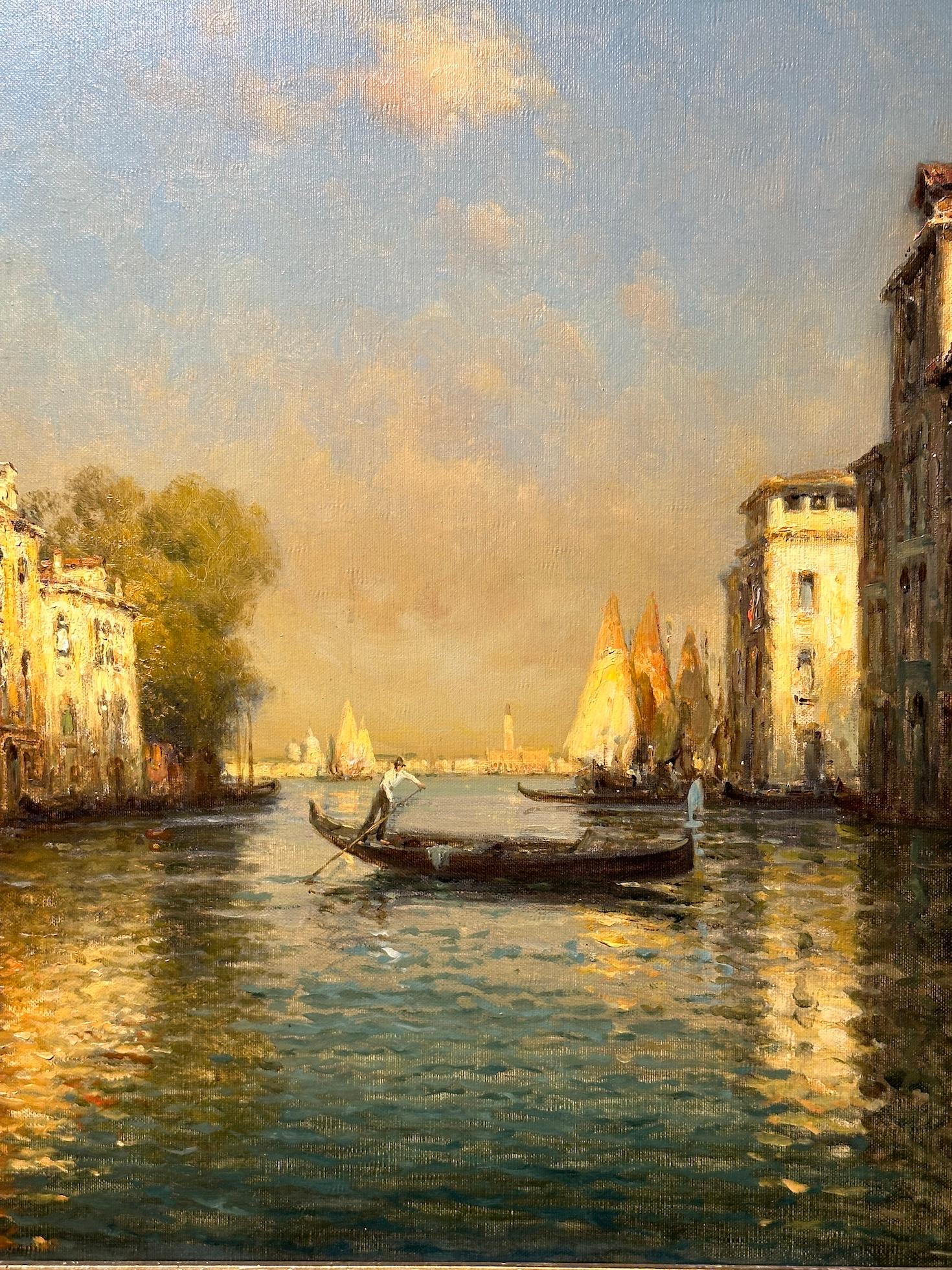French Impressionist Venice scene, Light by the Canal, late afternoon - Painting by Antoine Bouvard (Marc Aldine)