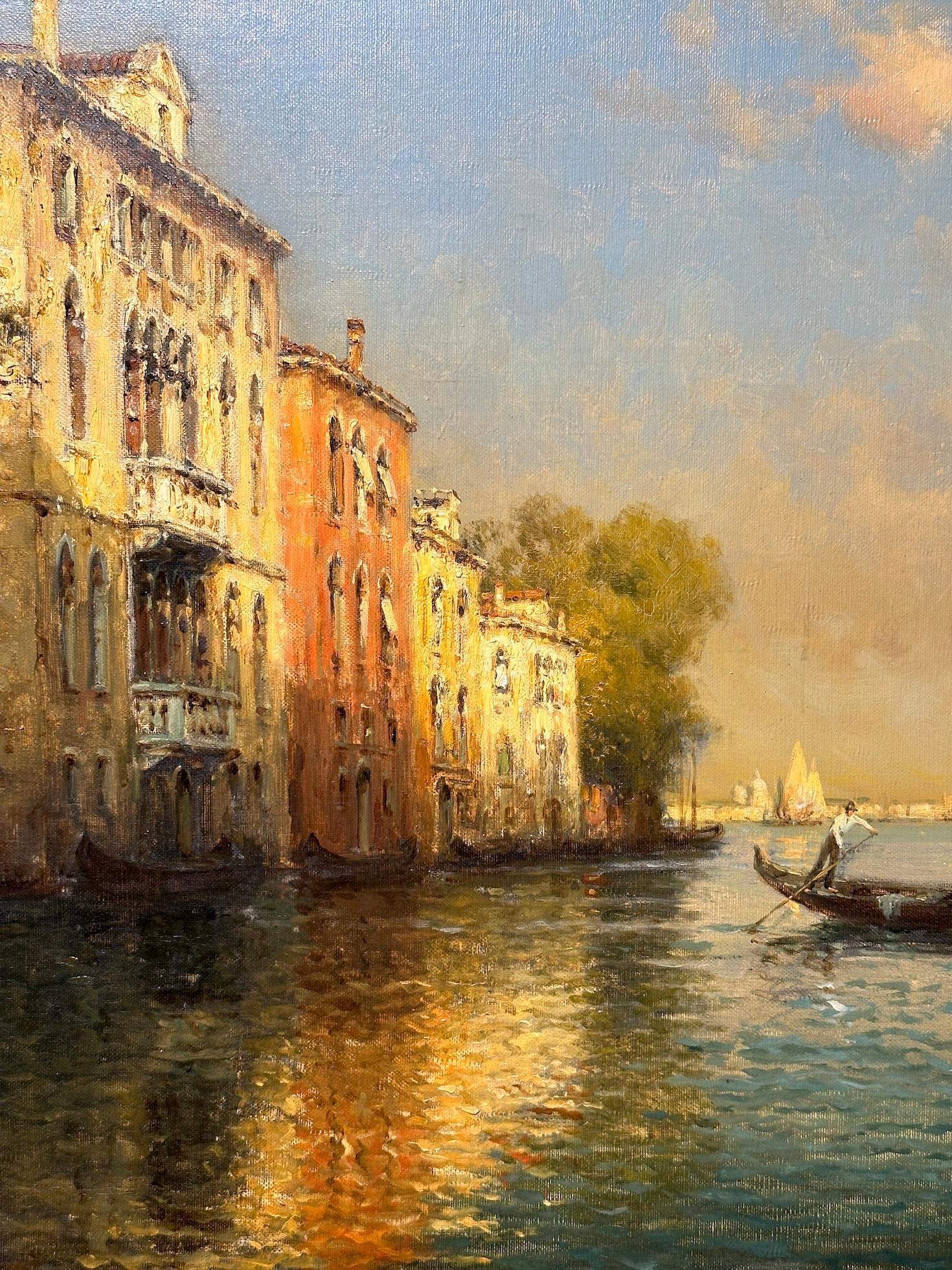 French Impressionist Venice scene, Light by the Canal, late afternoon - Brown Figurative Painting by Antoine Bouvard (Marc Aldine)