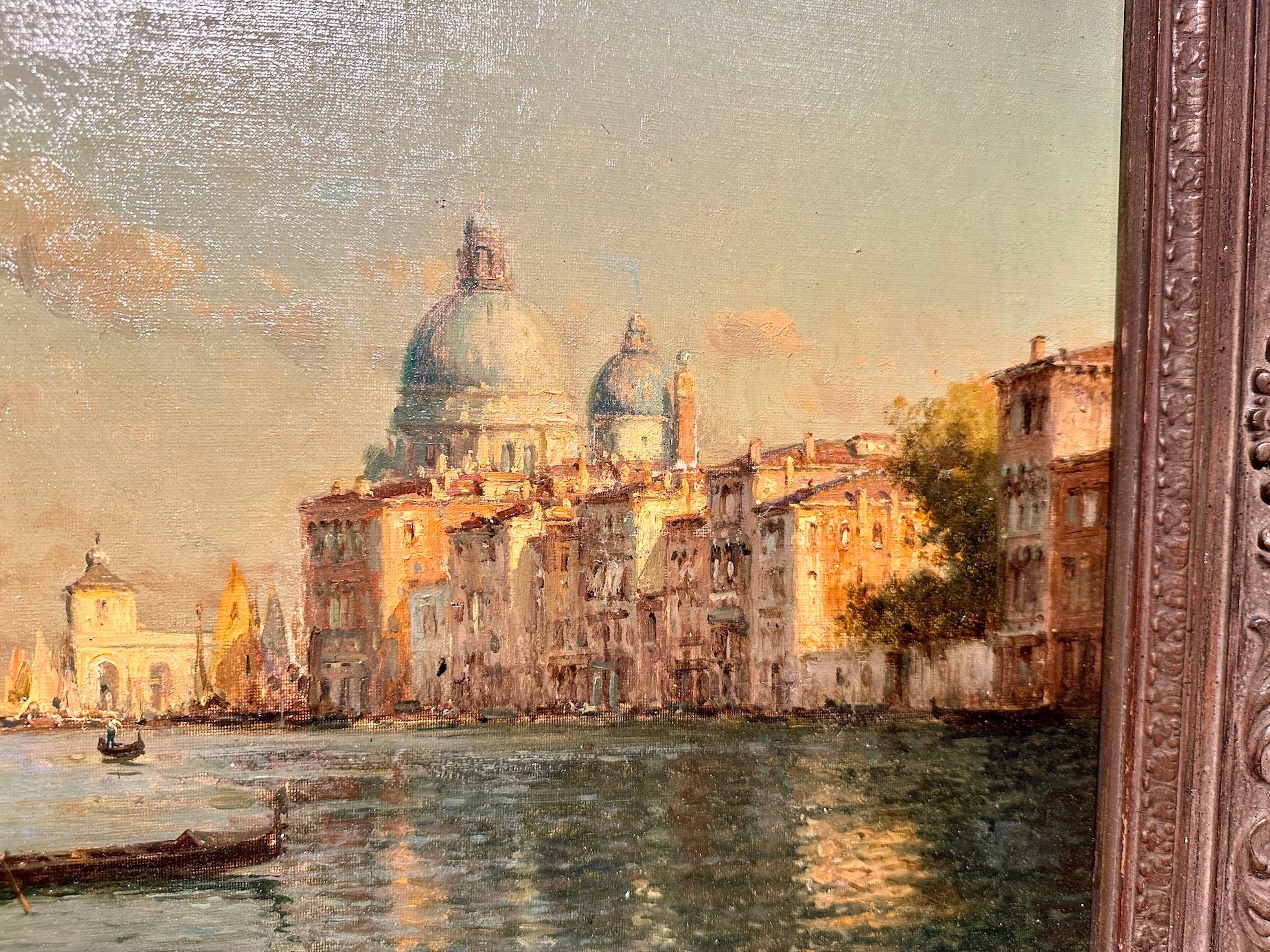 Scena impressionista francese di Venezia, Luce lungo il canale, tardo pomeriggio - Painting Impressionismo di Antoine Bouvard (Marc Aldine)