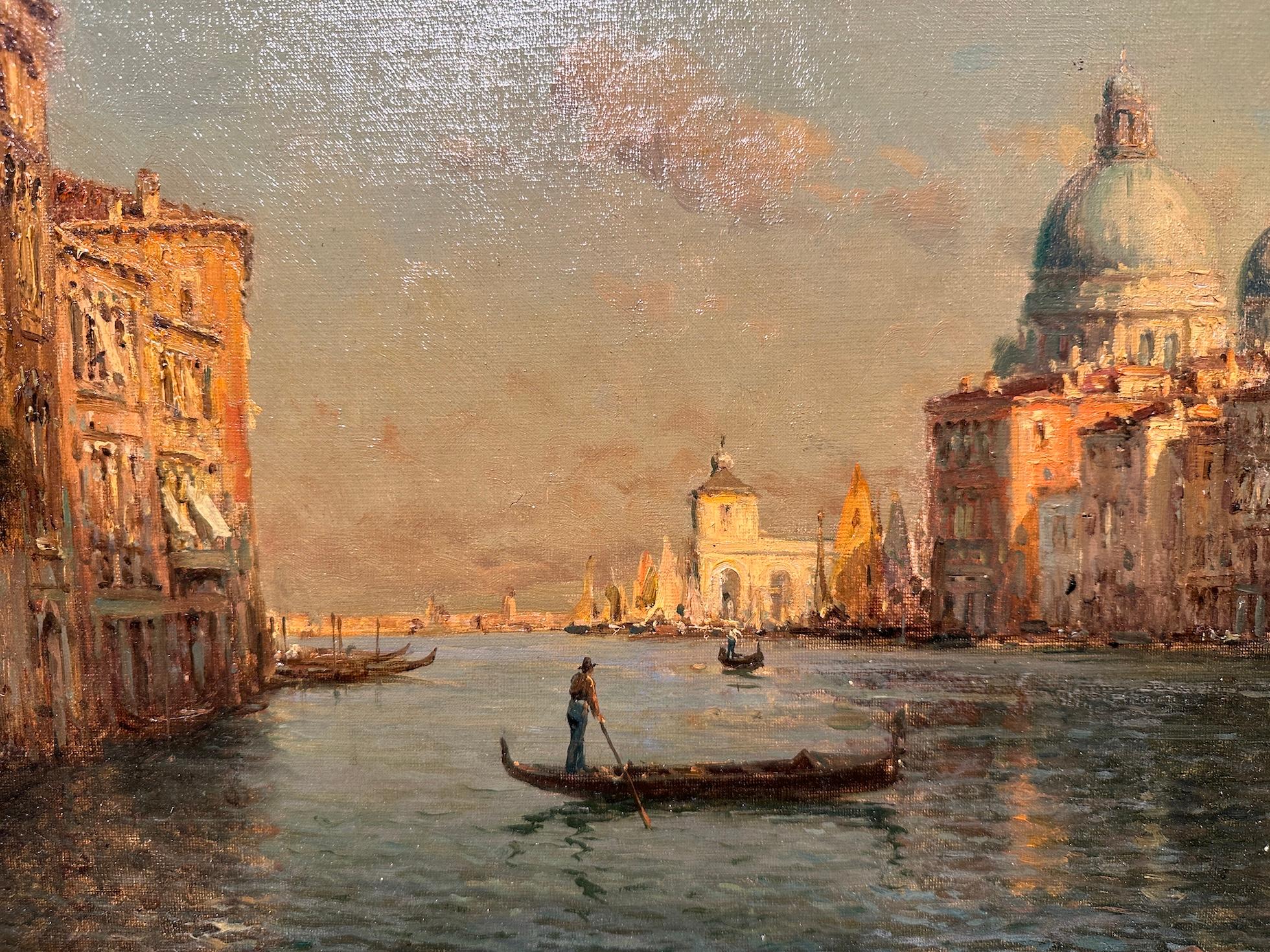 Scena impressionista francese di Venezia, Luce lungo il canale, tardo pomeriggio - Landscape Painting Marrone di Antoine Bouvard (Marc Aldine)