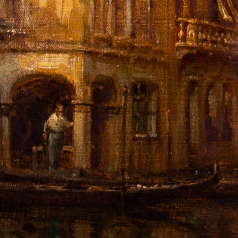 Gondolero en un remanso veneciano, óleo sobre lienzo, por Antoine Bouvard padre - Painting Académico de Antoine Bouvard (Marc Aldine)