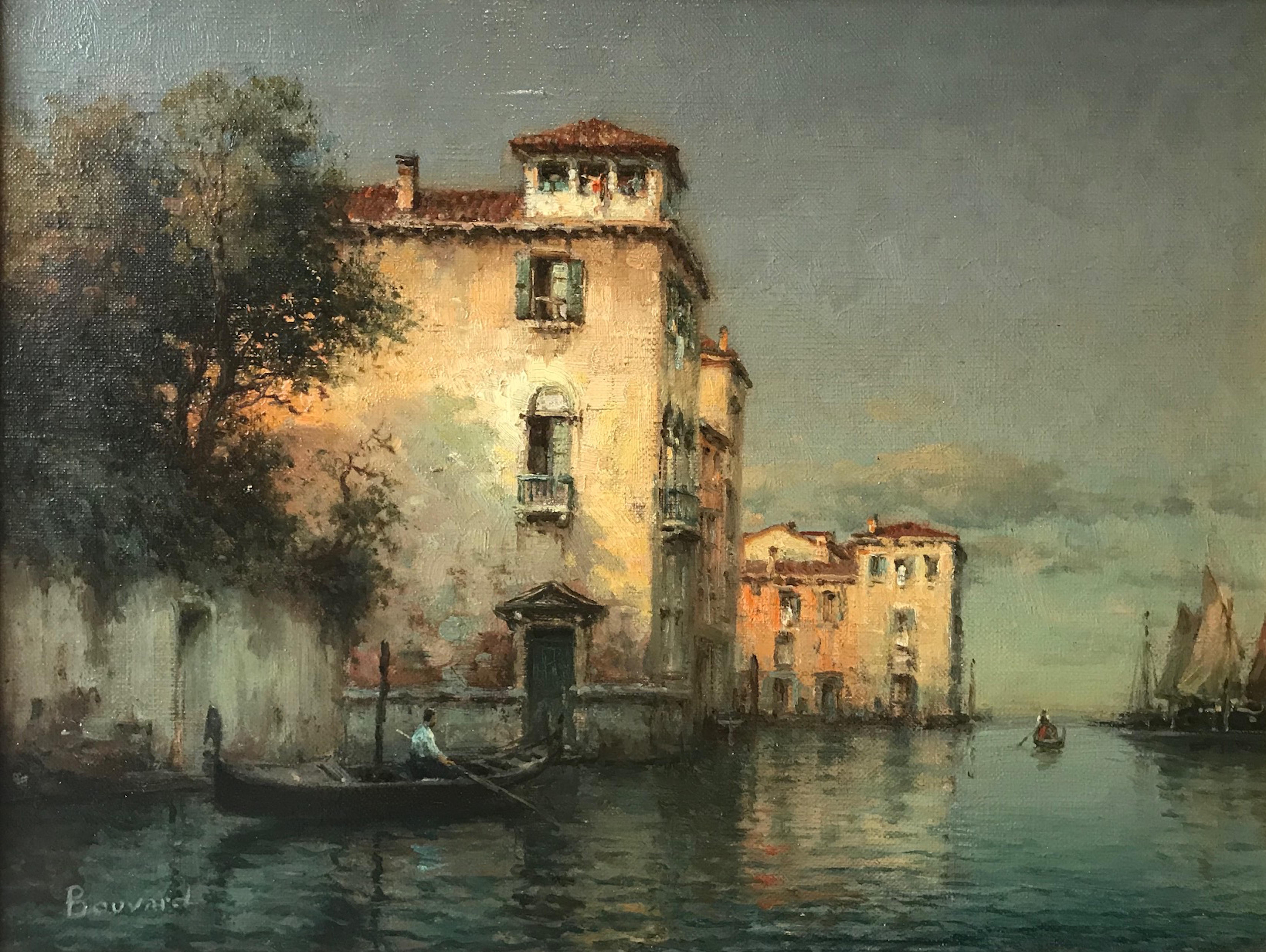 Landscape painting of Venice by Antoine Bouvard Senior Still Waters' - Painting by Antoine Bouvard (Marc Aldine)