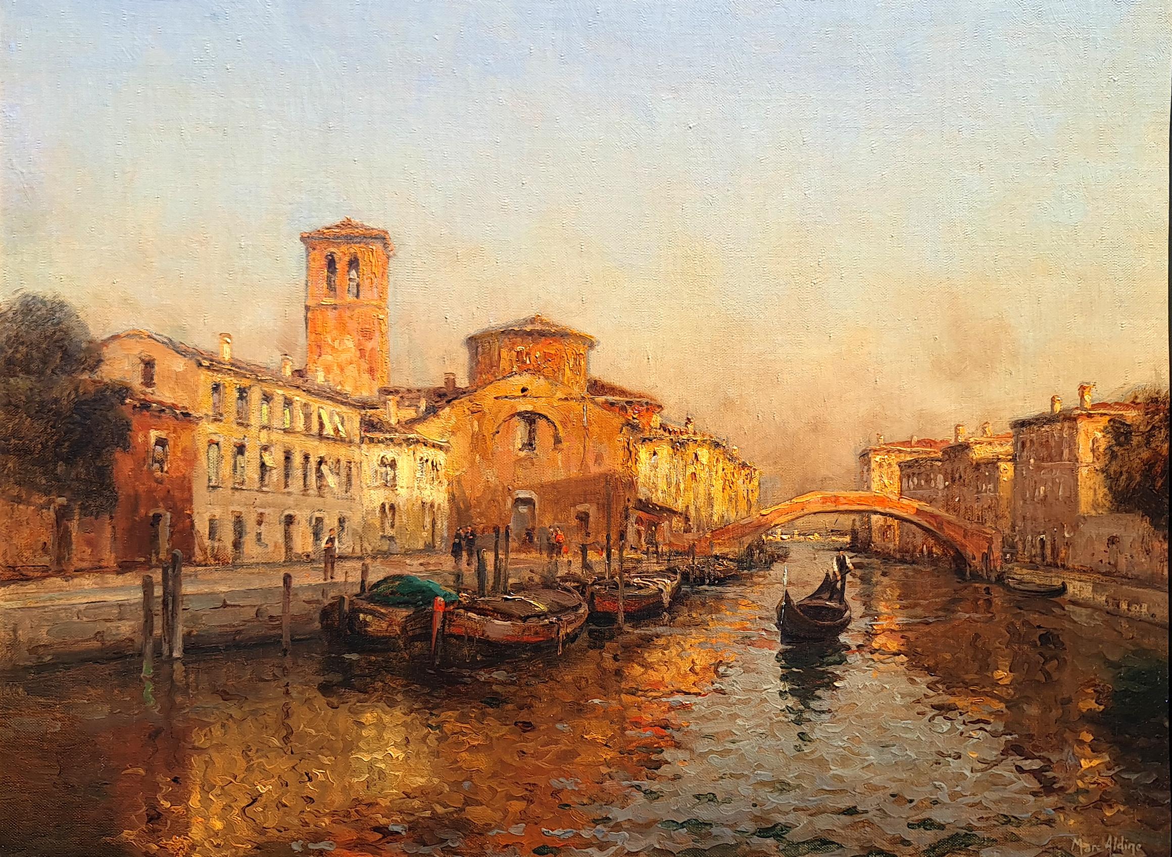 Gondeln von Venedig – Painting von Antoine Bouvard (Marc Aldine)
