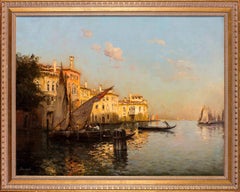 Un gondolier sur un canal vénitien:: Venise:: par l'artiste français Antoine Bouvard