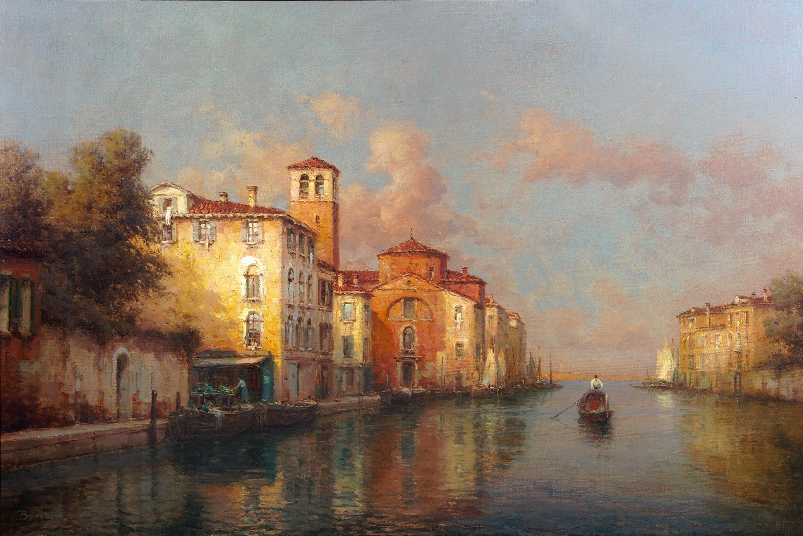 A Venetian Backwater - Painting by Antoine Bouvard Snr. 